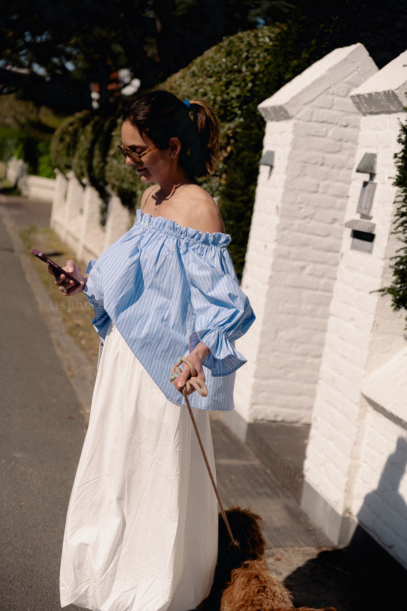 Isabeau off shoulder blouse blauw/wit