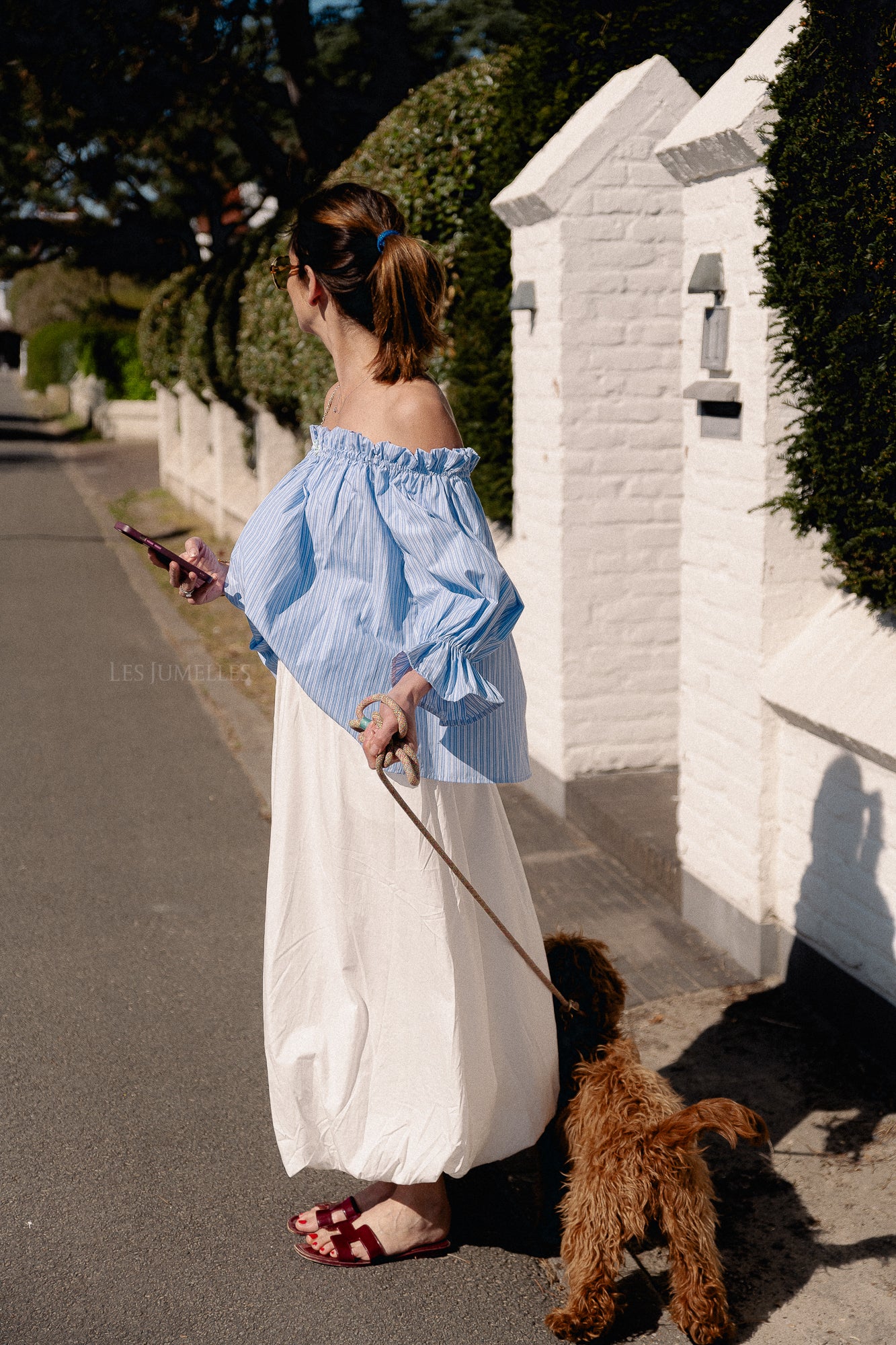 Isabeau off shoulder blouse blauw/wit