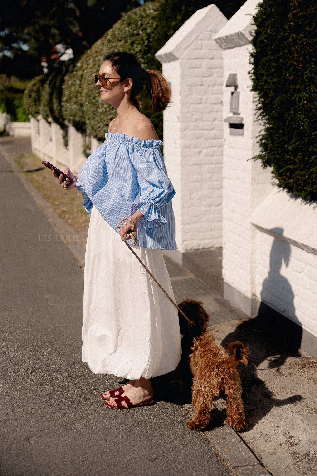 Isabeau off shoulder blouse blauw/wit