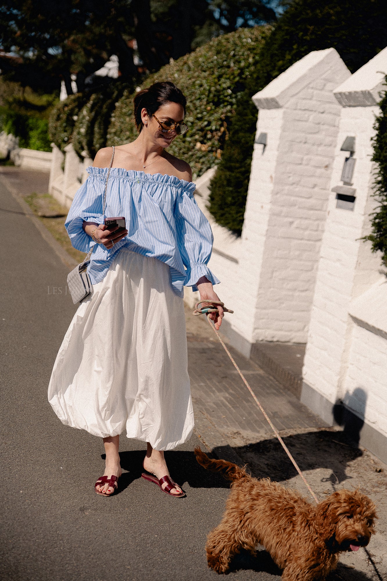 Isabeau off shoulder blouse blauw/wit