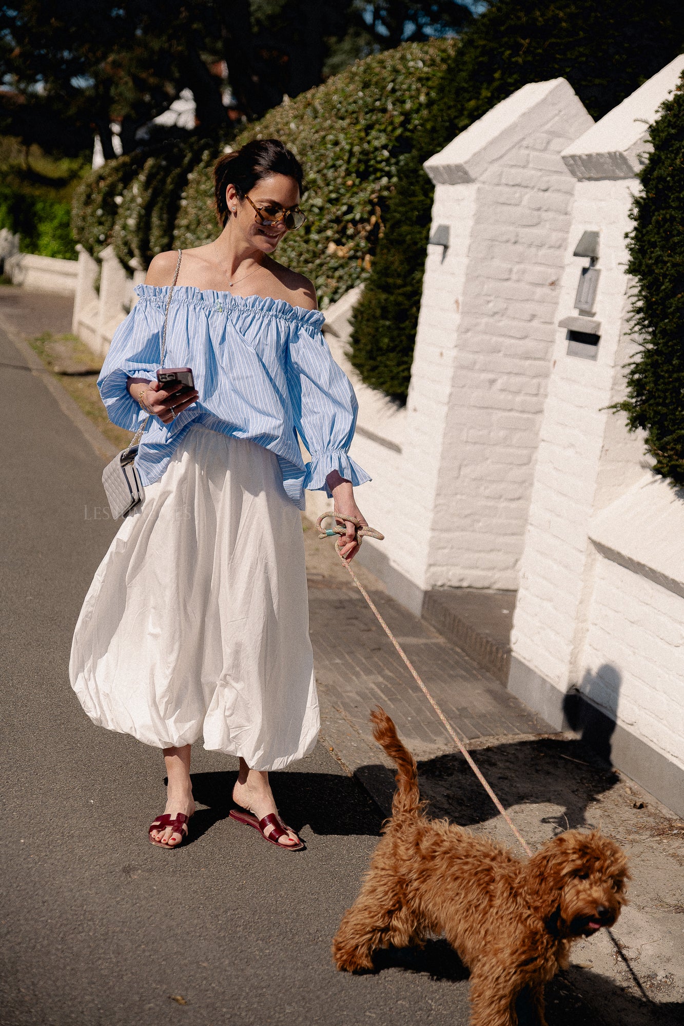 Isabeau off shoulder blouse blauw/wit