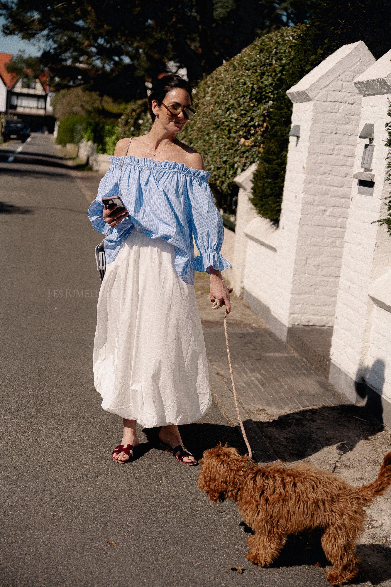 Isabeau off shoulder blouse blauw/wit