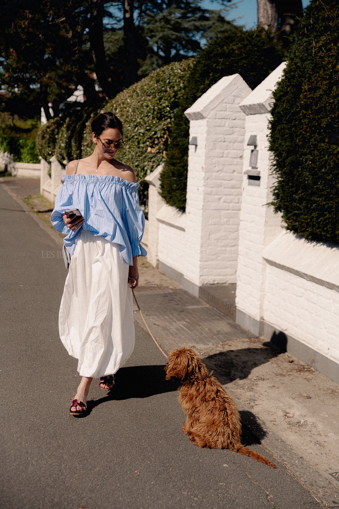 Isabeau off shoulder blouse blauw/wit