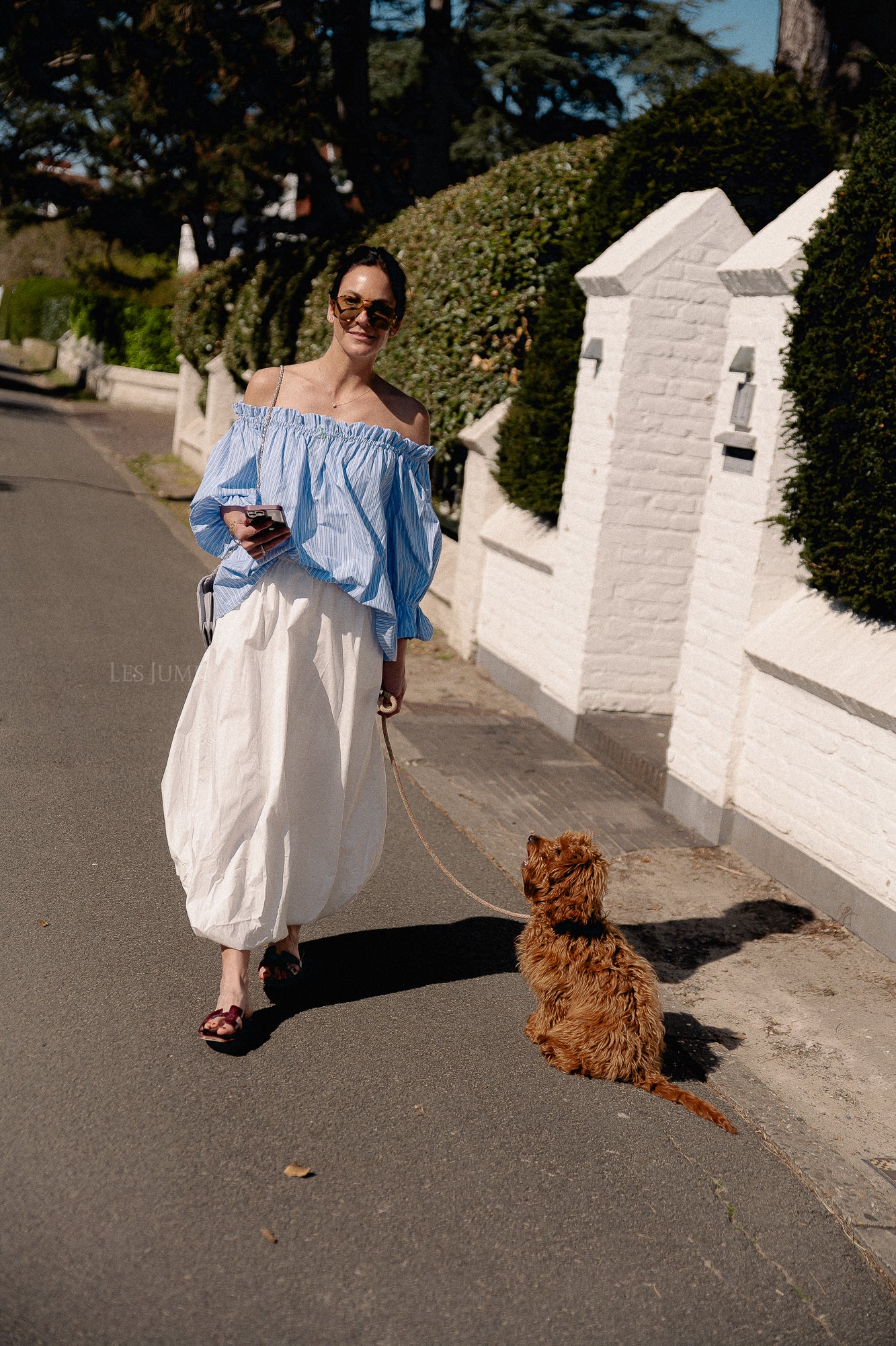 Isabeau off shoulder blouse blauw/wit