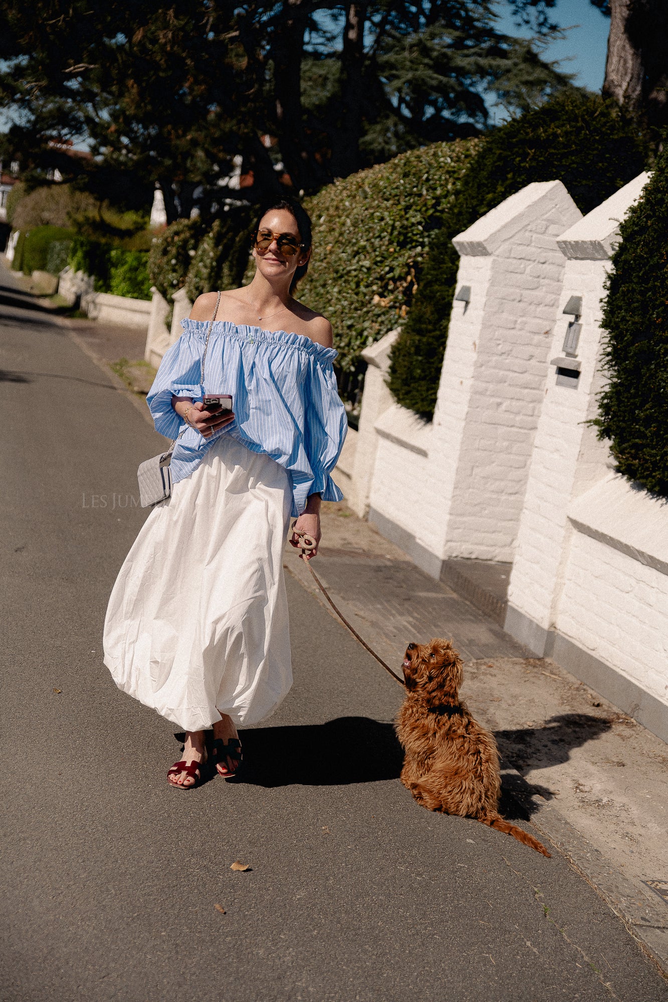 Isabeau off shoulder blouse blauw/wit