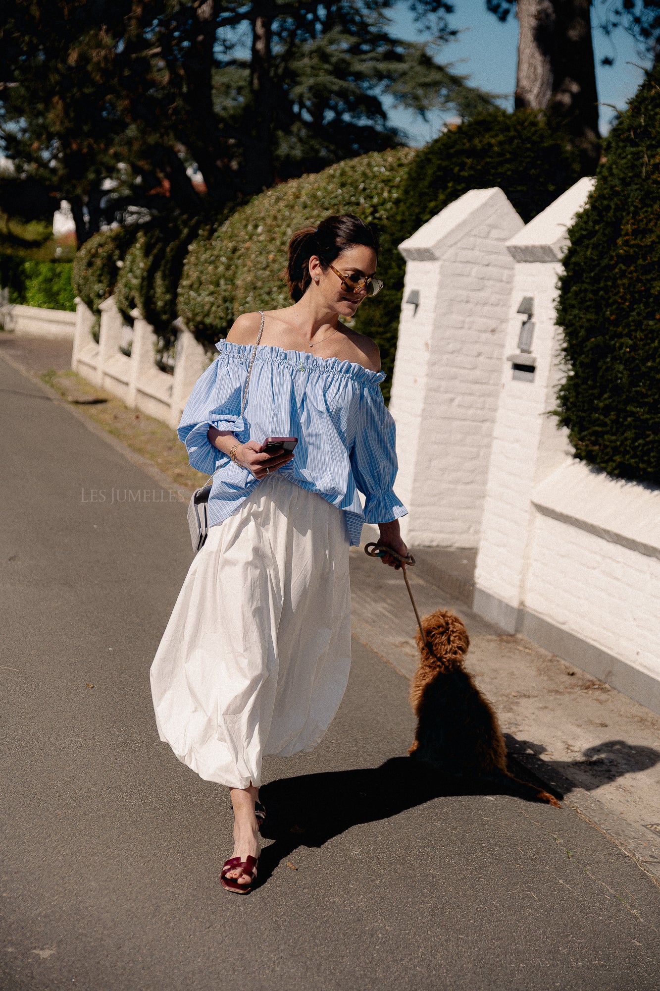 Isabeau off shoulder blouse blauw/wit