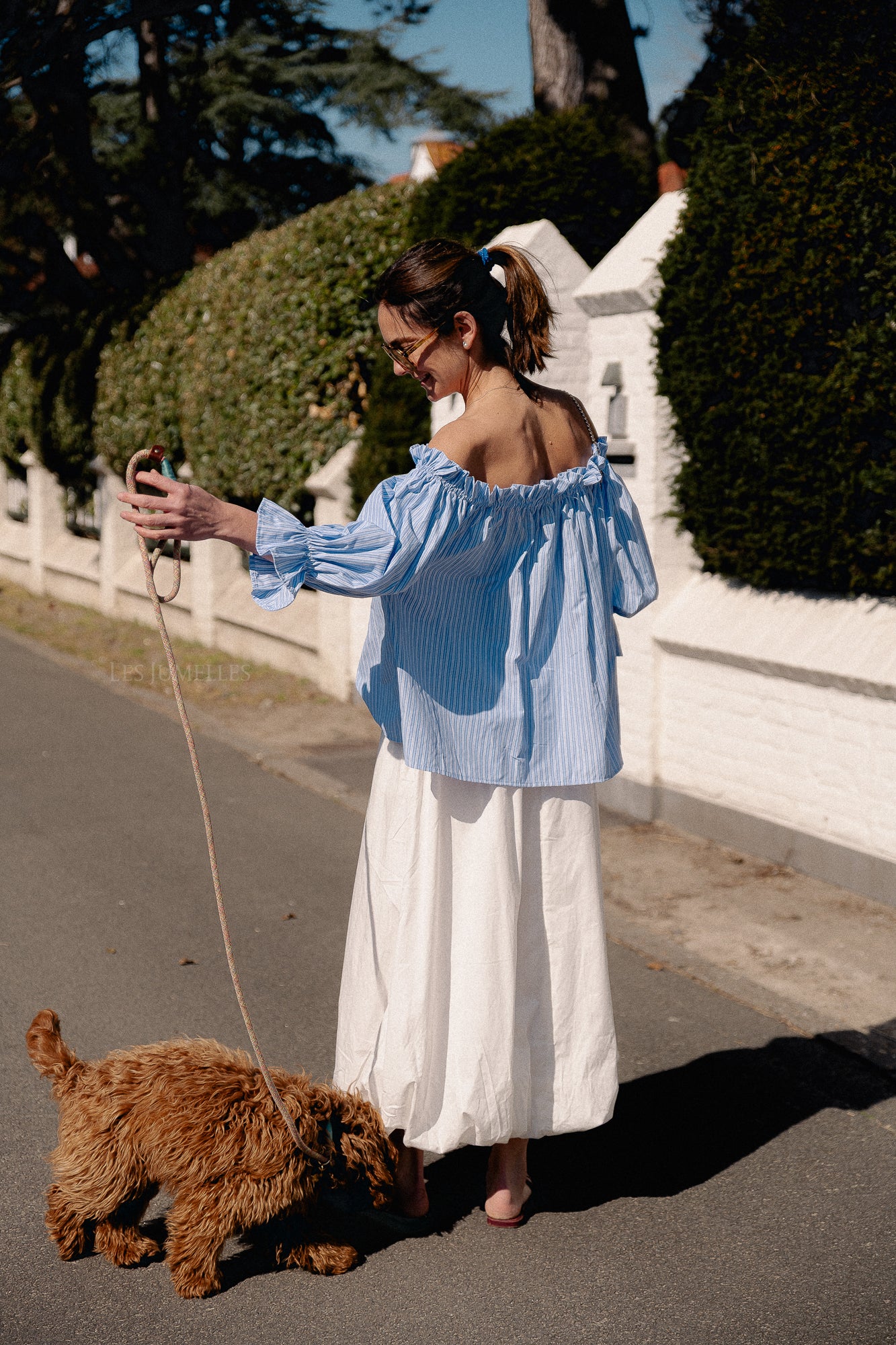 Isabeau off shoulder blouse blauw/wit