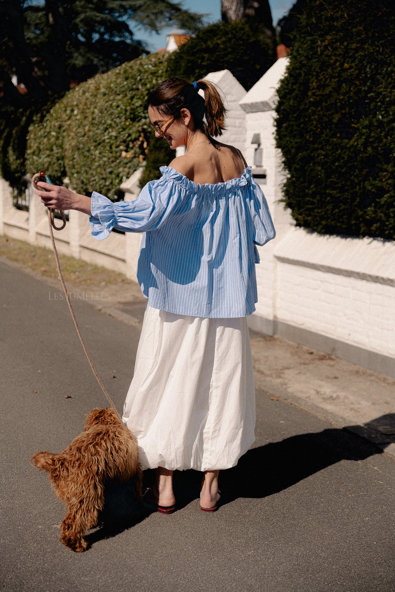 Isabeau off shoulder blouse blauw/wit