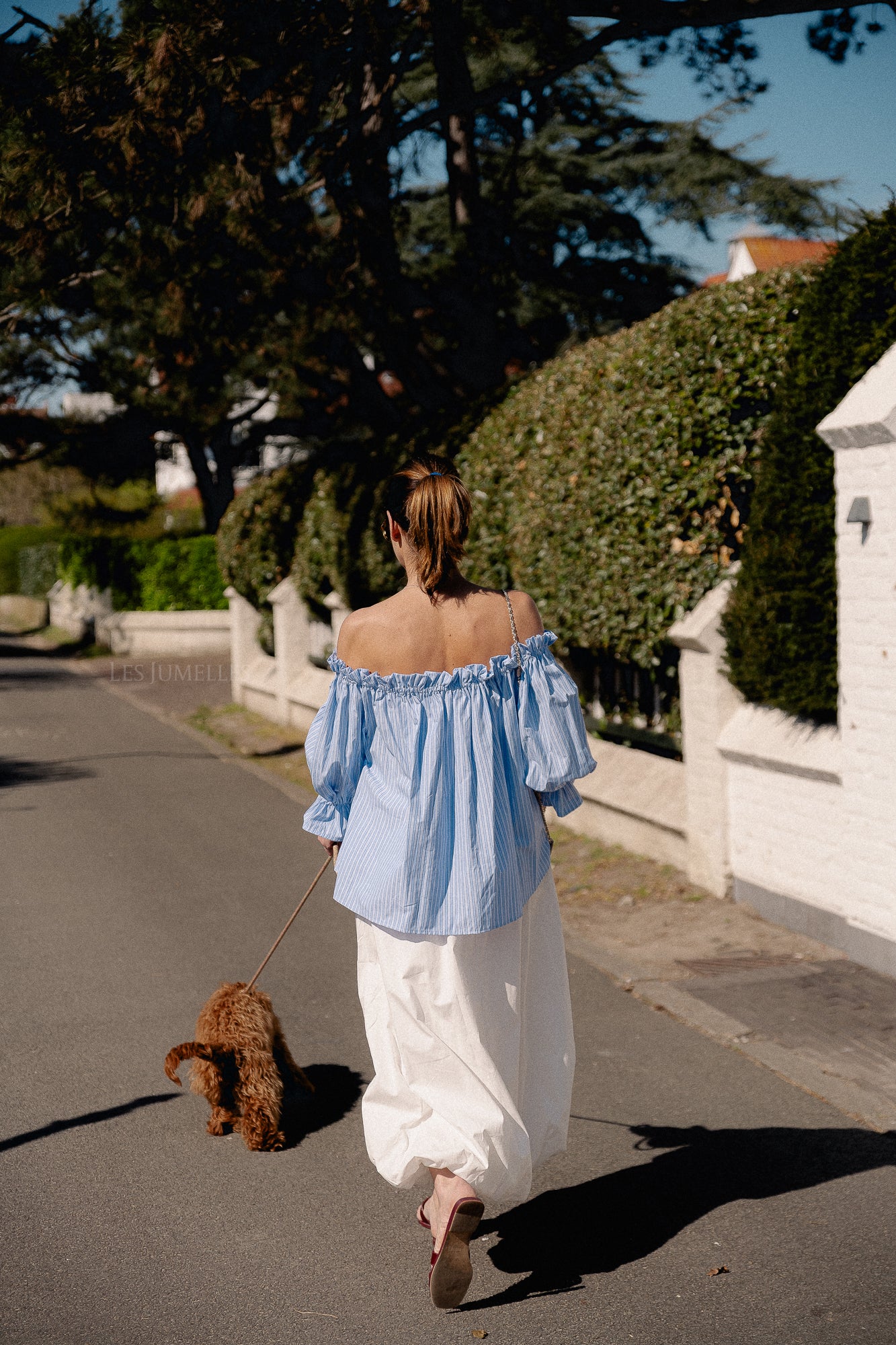 Isabeau off shoulder blouse blauw/wit