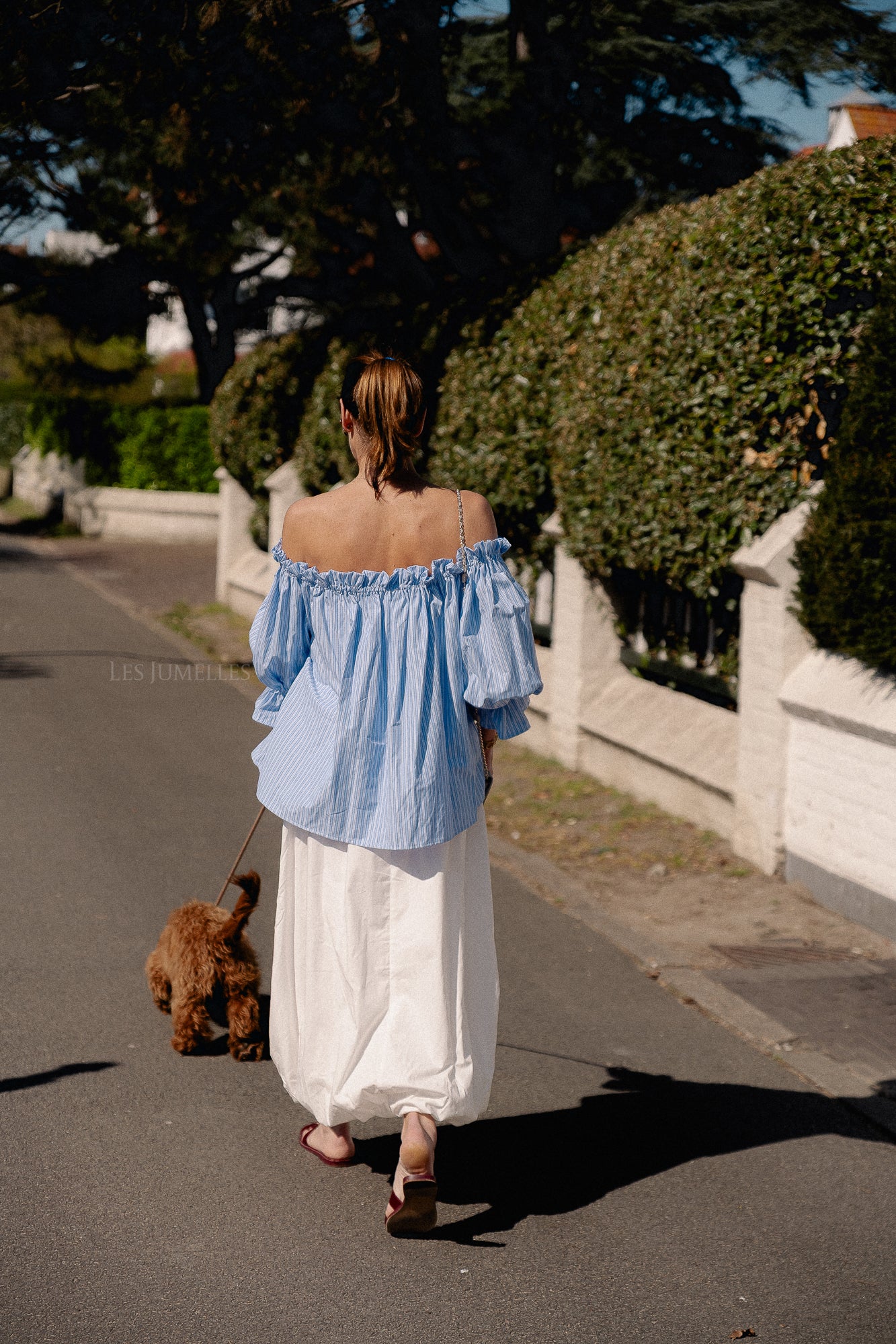 Isabeau off shoulder blouse blauw/wit