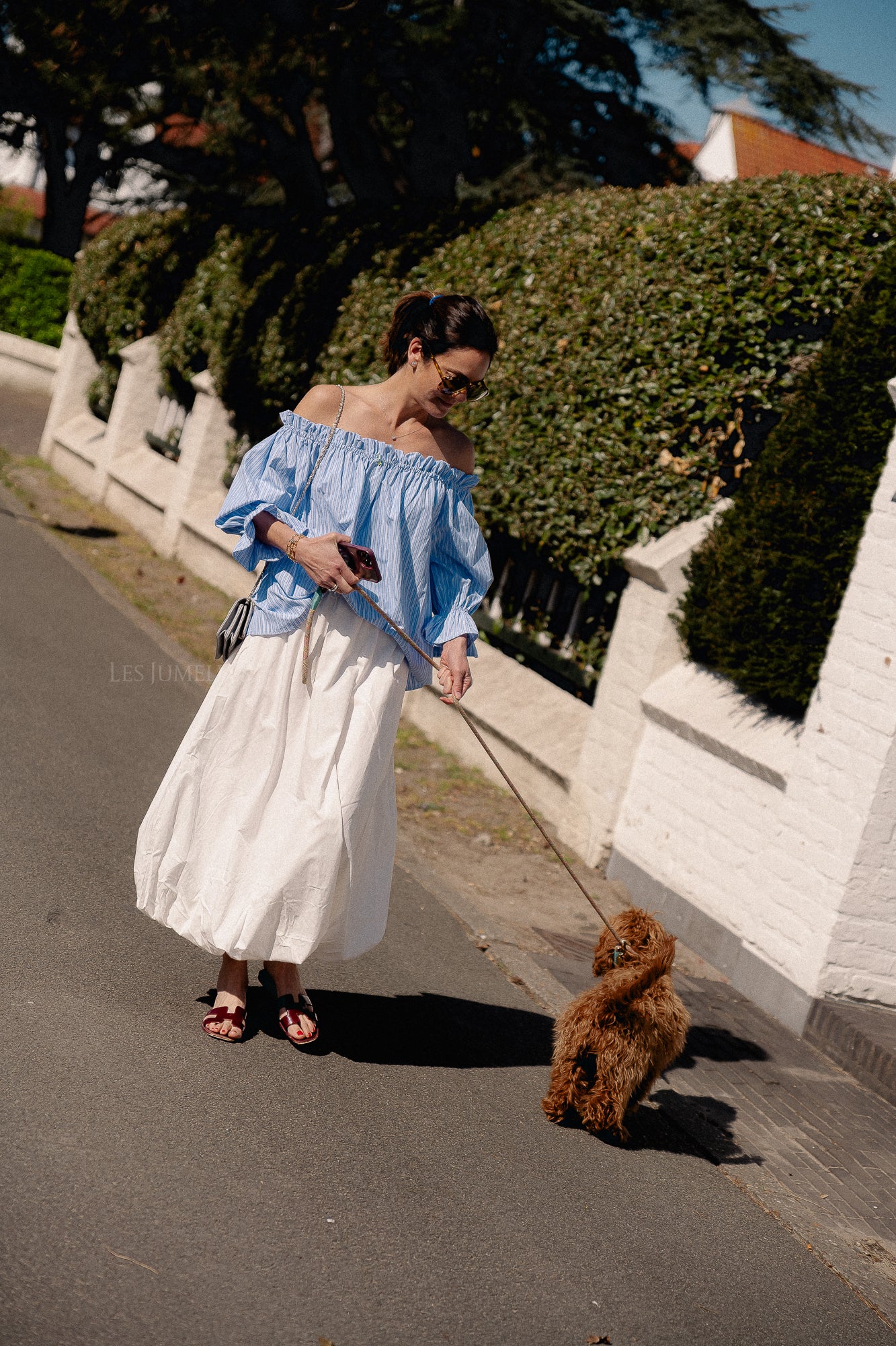 Isabeau off shoulder blouse blauw/wit