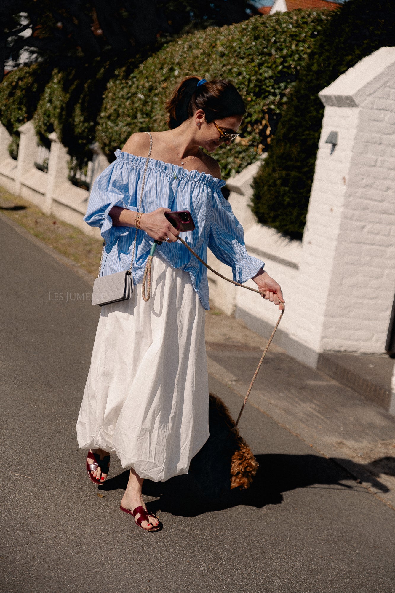 Isabeau off shoulder blouse blauw/wit