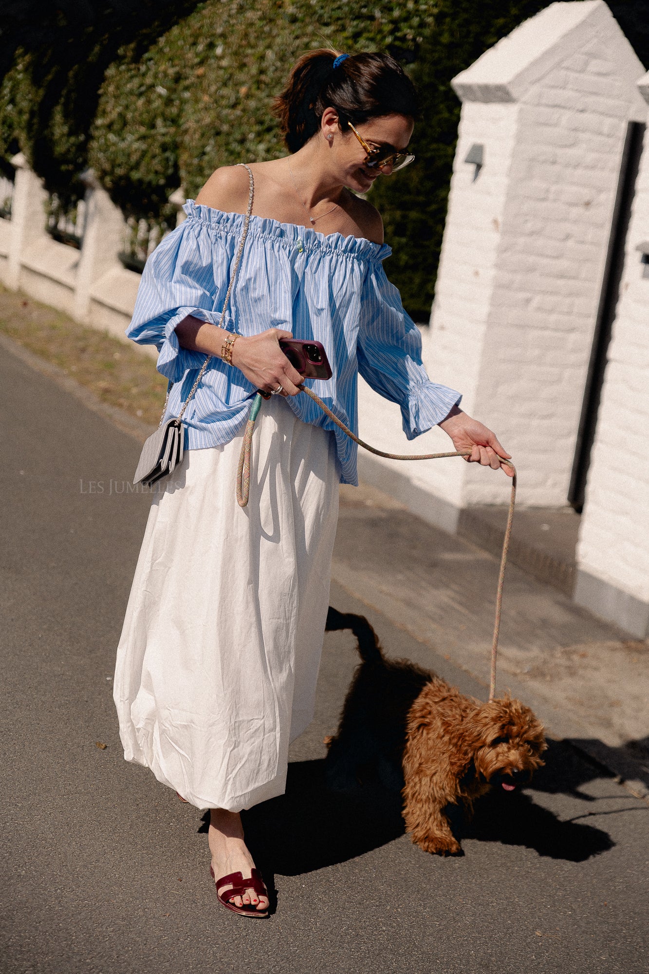 Isabeau off shoulder blouse blauw/wit