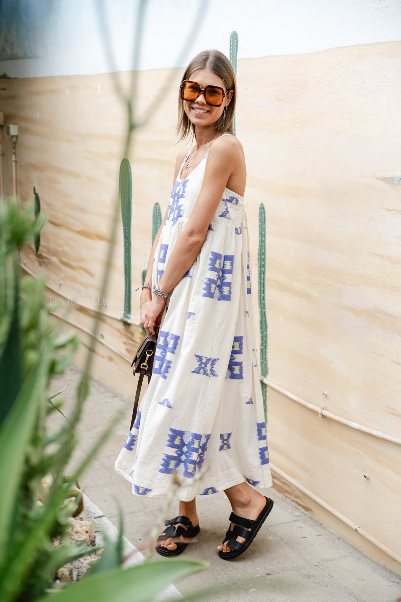 Markella cotton dress blue/lime