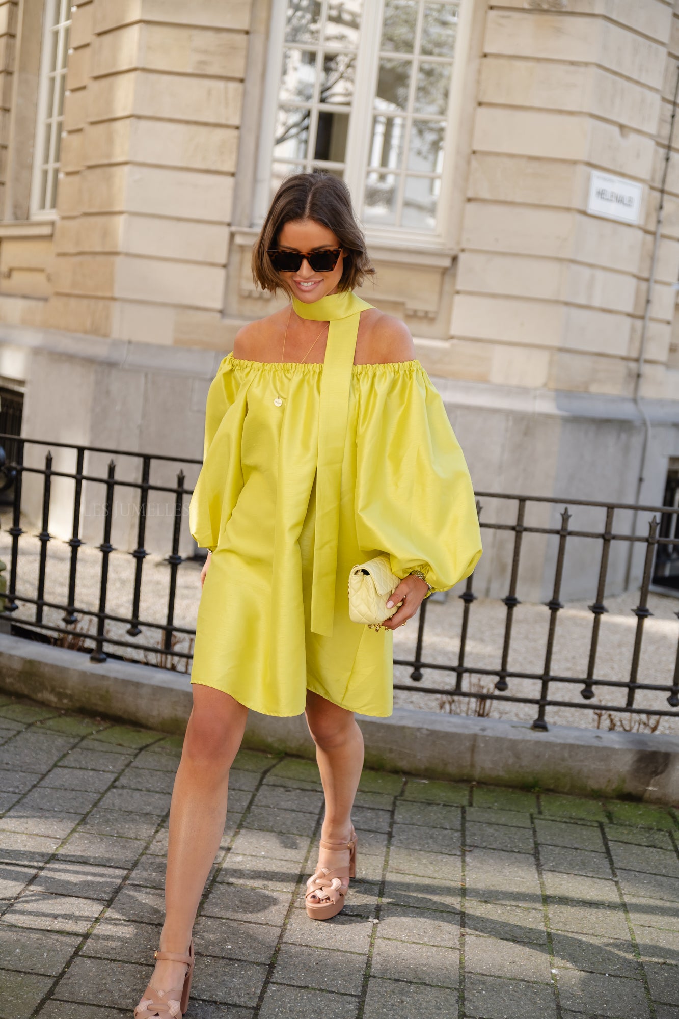 Ella off shoulder dress lime