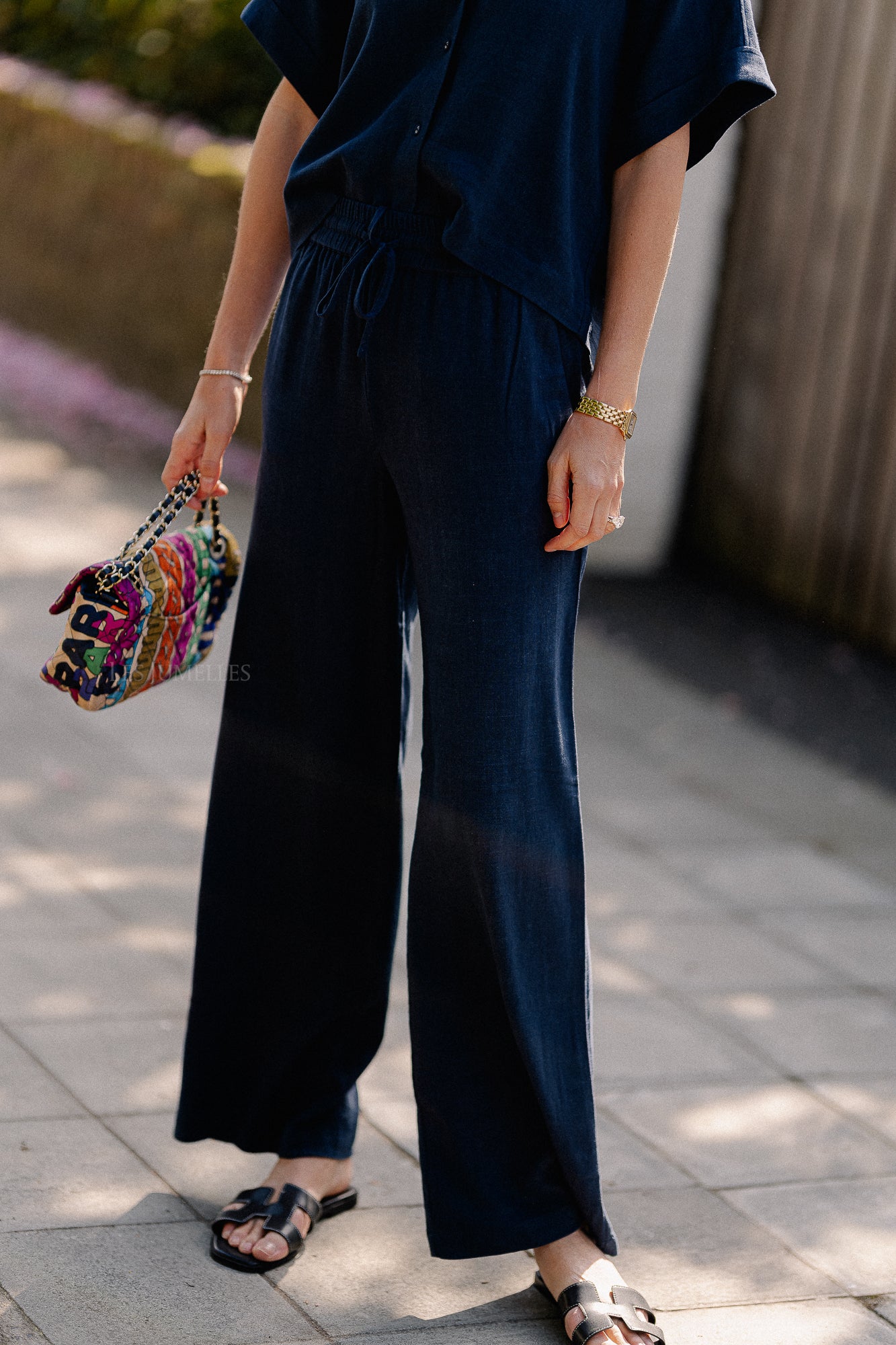 SLFViva-Gulia HW long linen pant dark sapphire