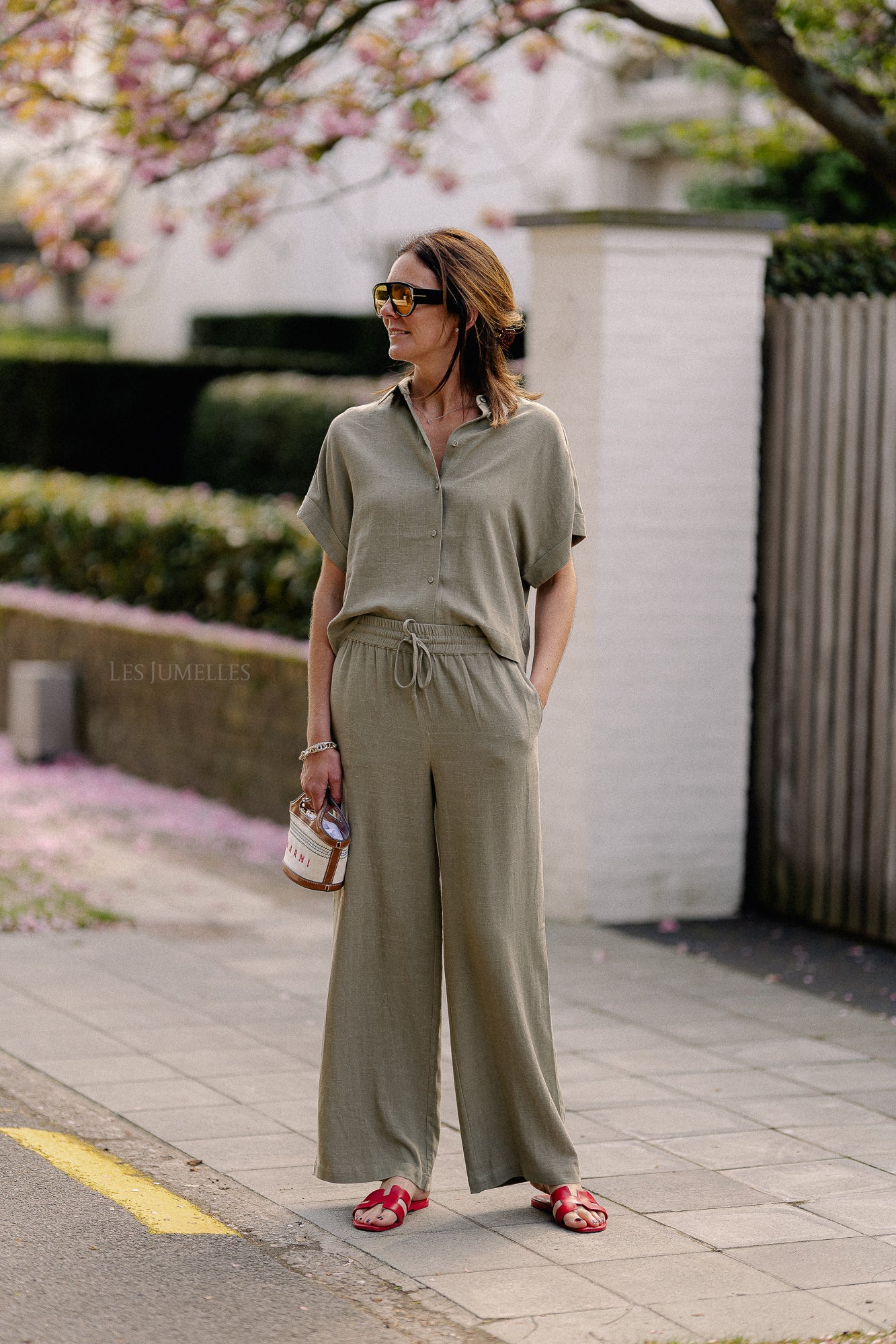 Pantalon long en lin SLFViva-Gulia HW vert olive
