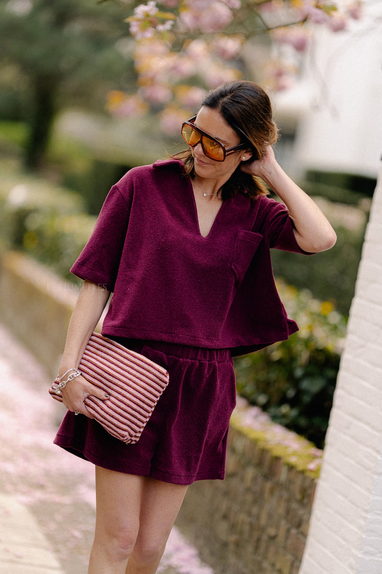 Pia toilet bag pink/burgundy stripes