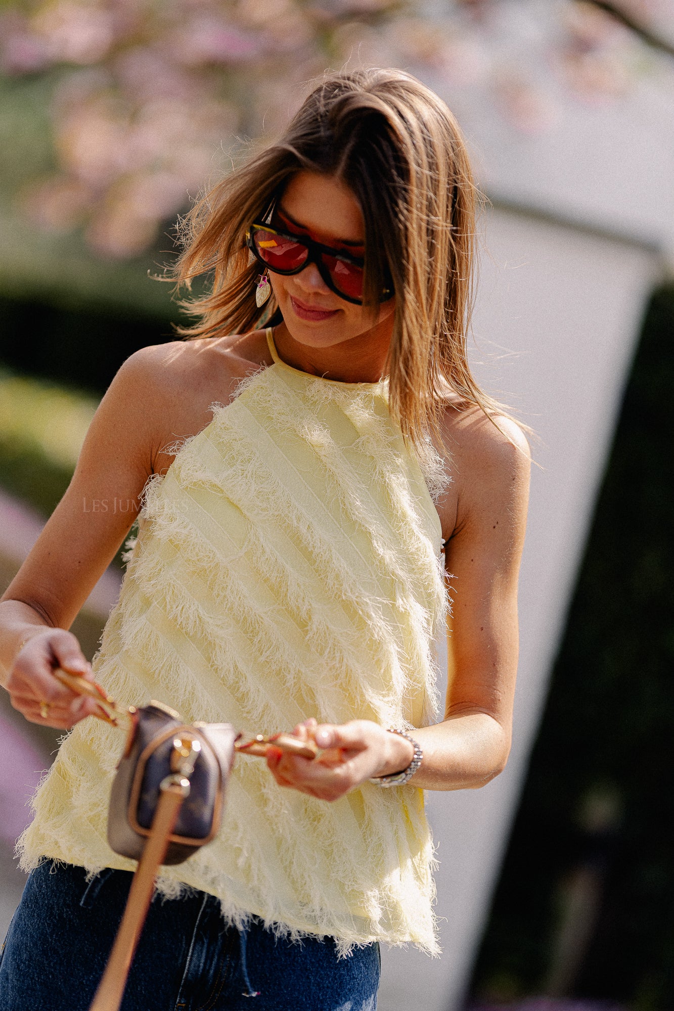 SLFBea-Tiffa halterneck fringe top anise flower