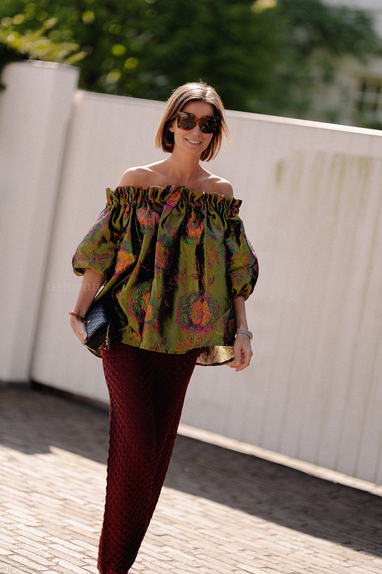 Blanche jacquard blouse flowers
