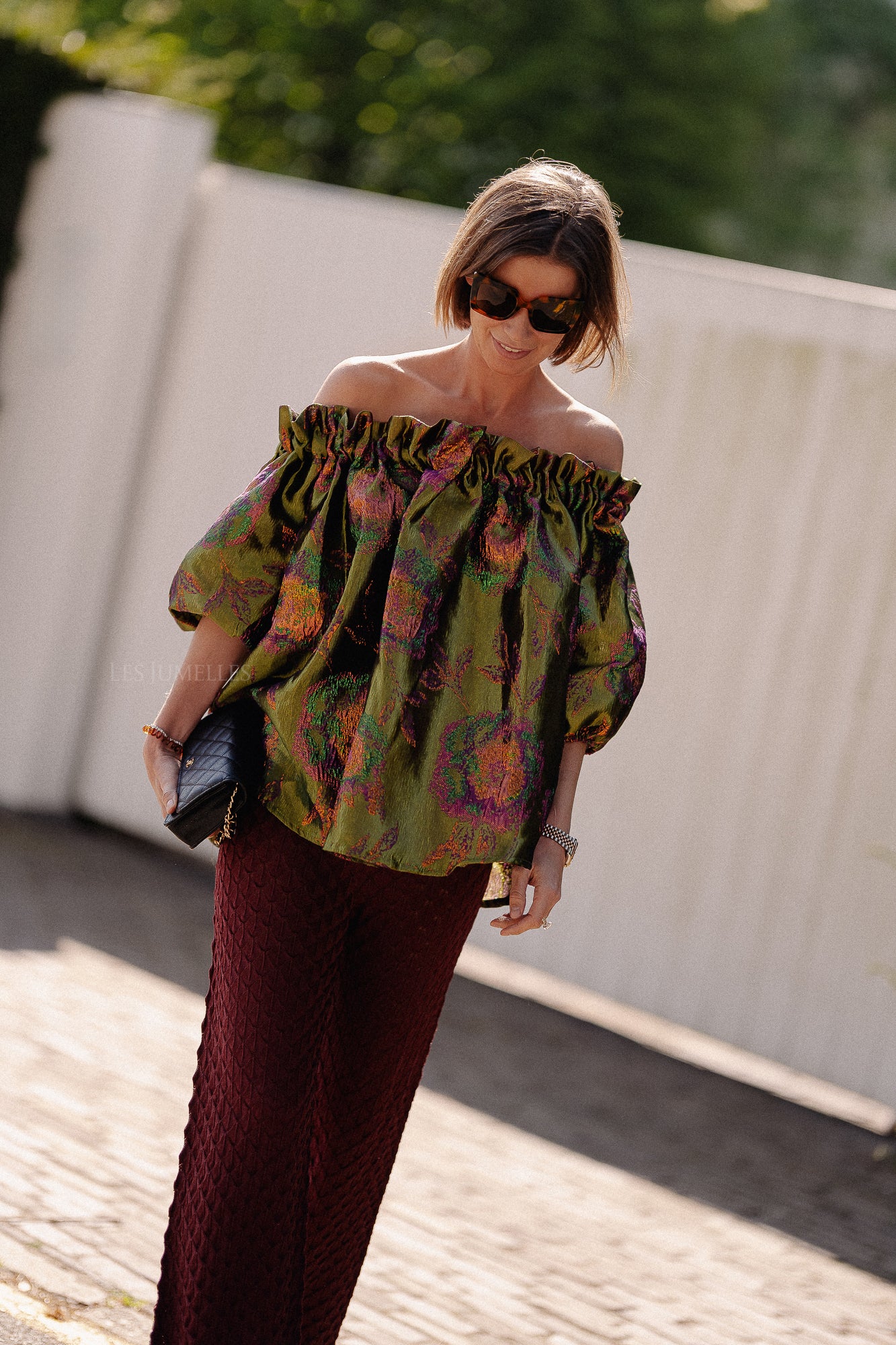 Blanche jacquard blouse flowers