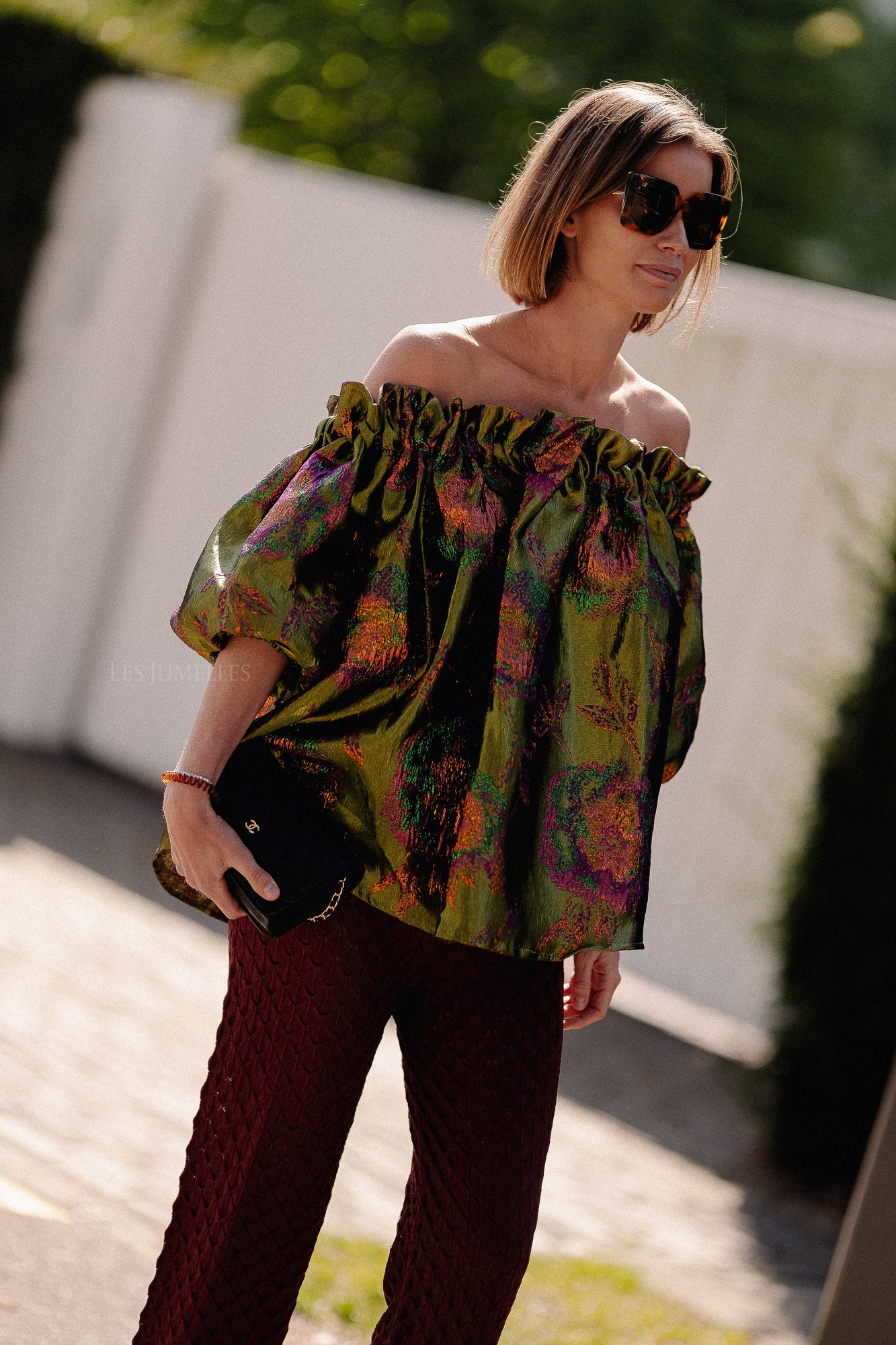 Blanche jacquard blouse flowers