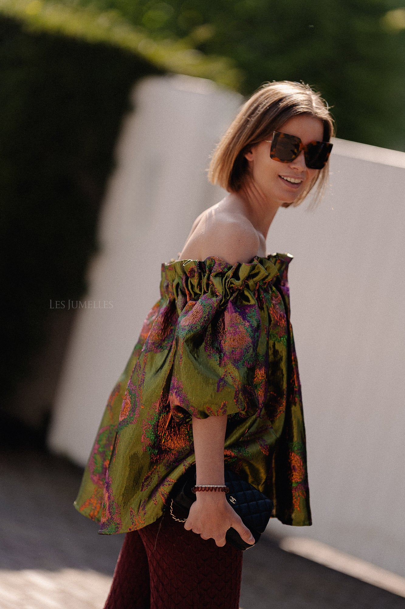 Blanche jacquard blouse flowers
