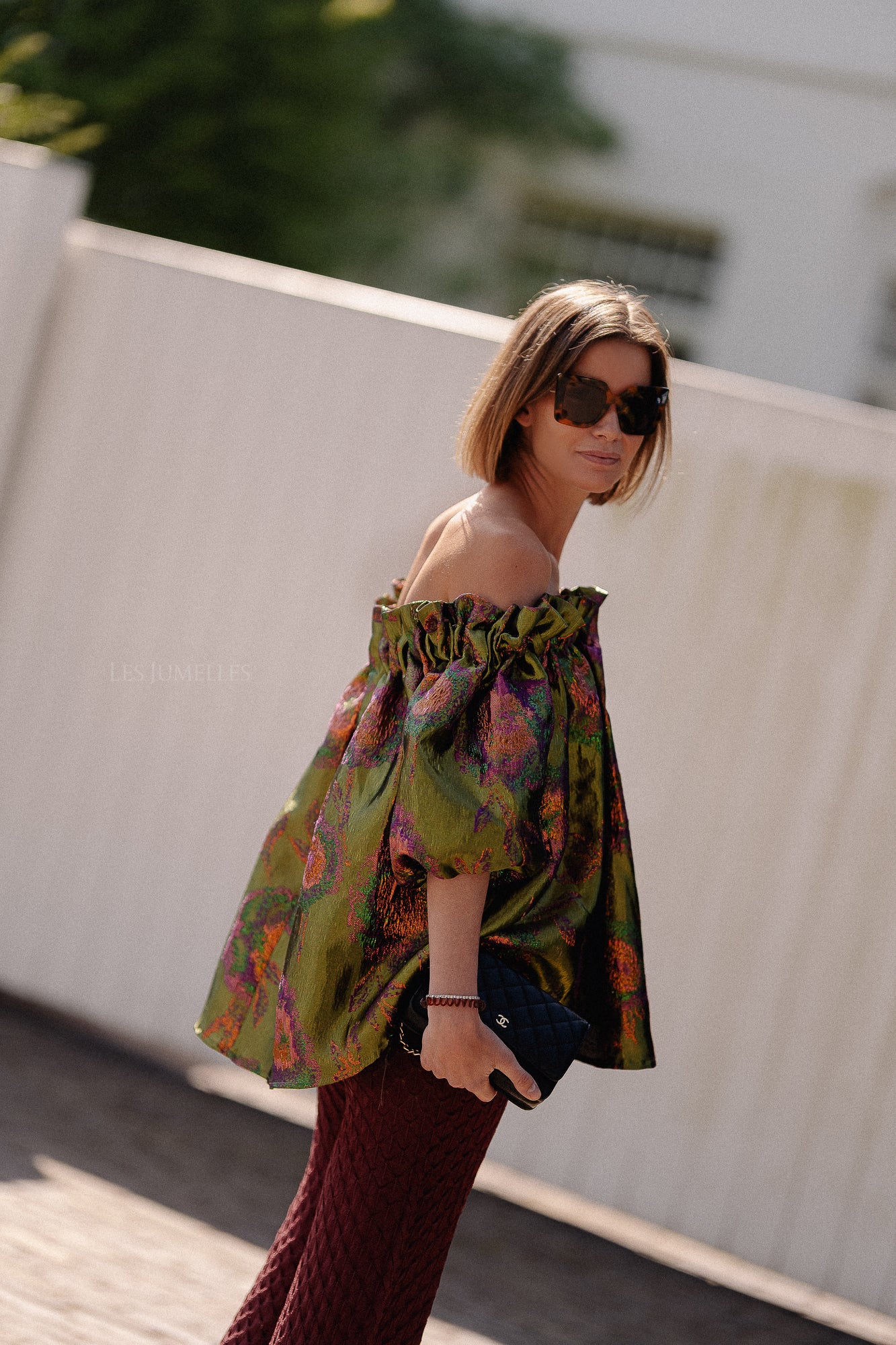 Blanche jacquard blouse flowers