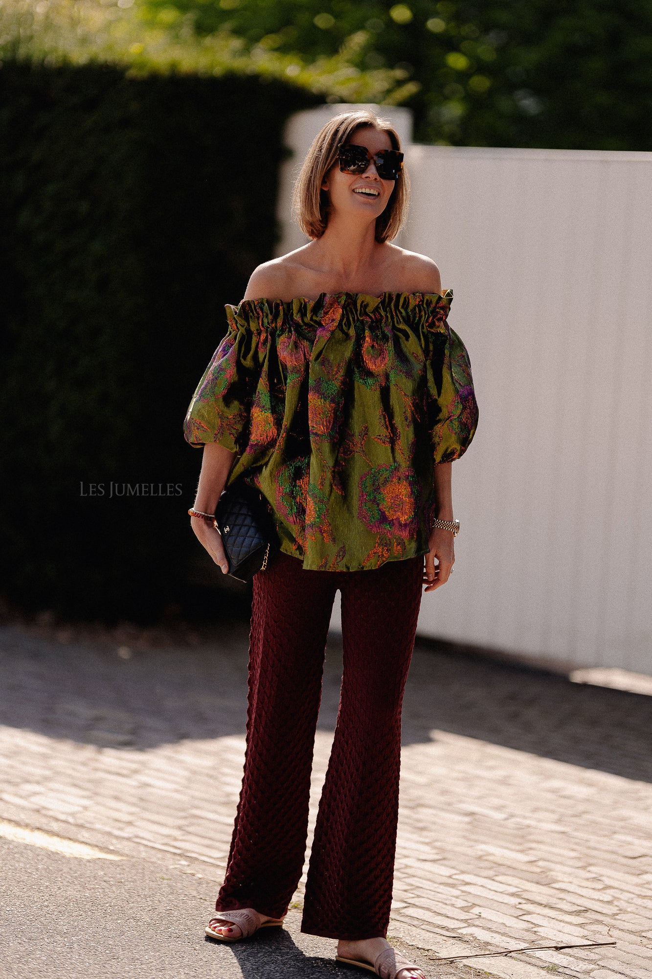 Blanche jacquard blouse flowers