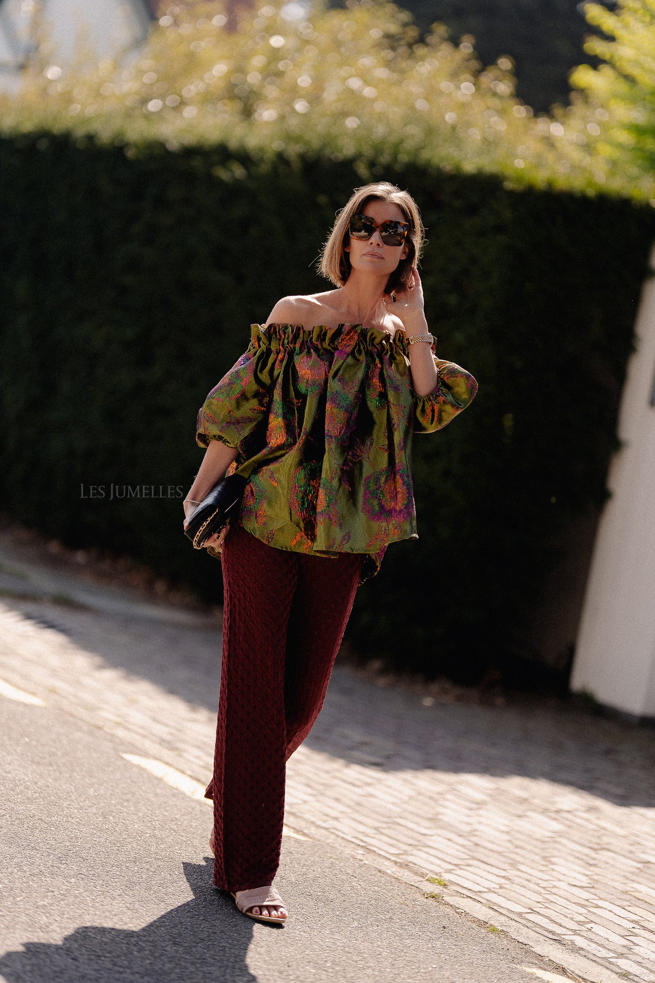 Blanche jacquard blouse flowers