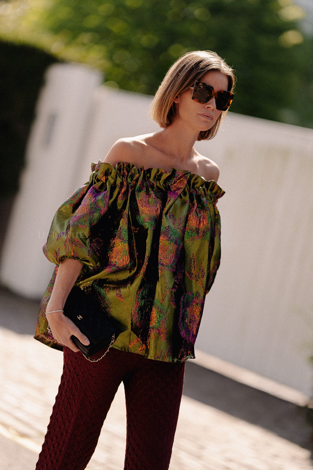 Blanche jacquard blouse flowers