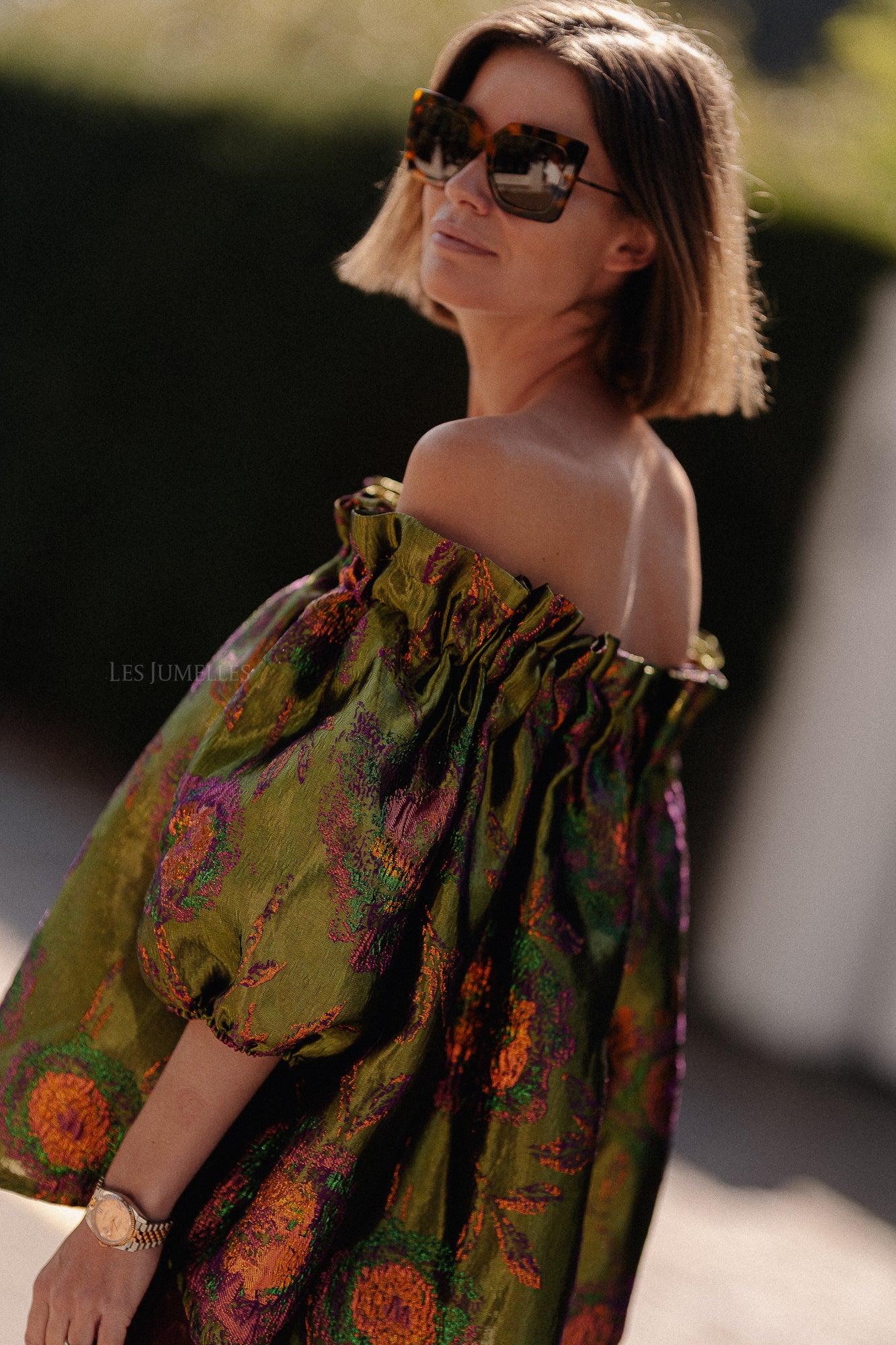 Blanche jacquard blouse flowers