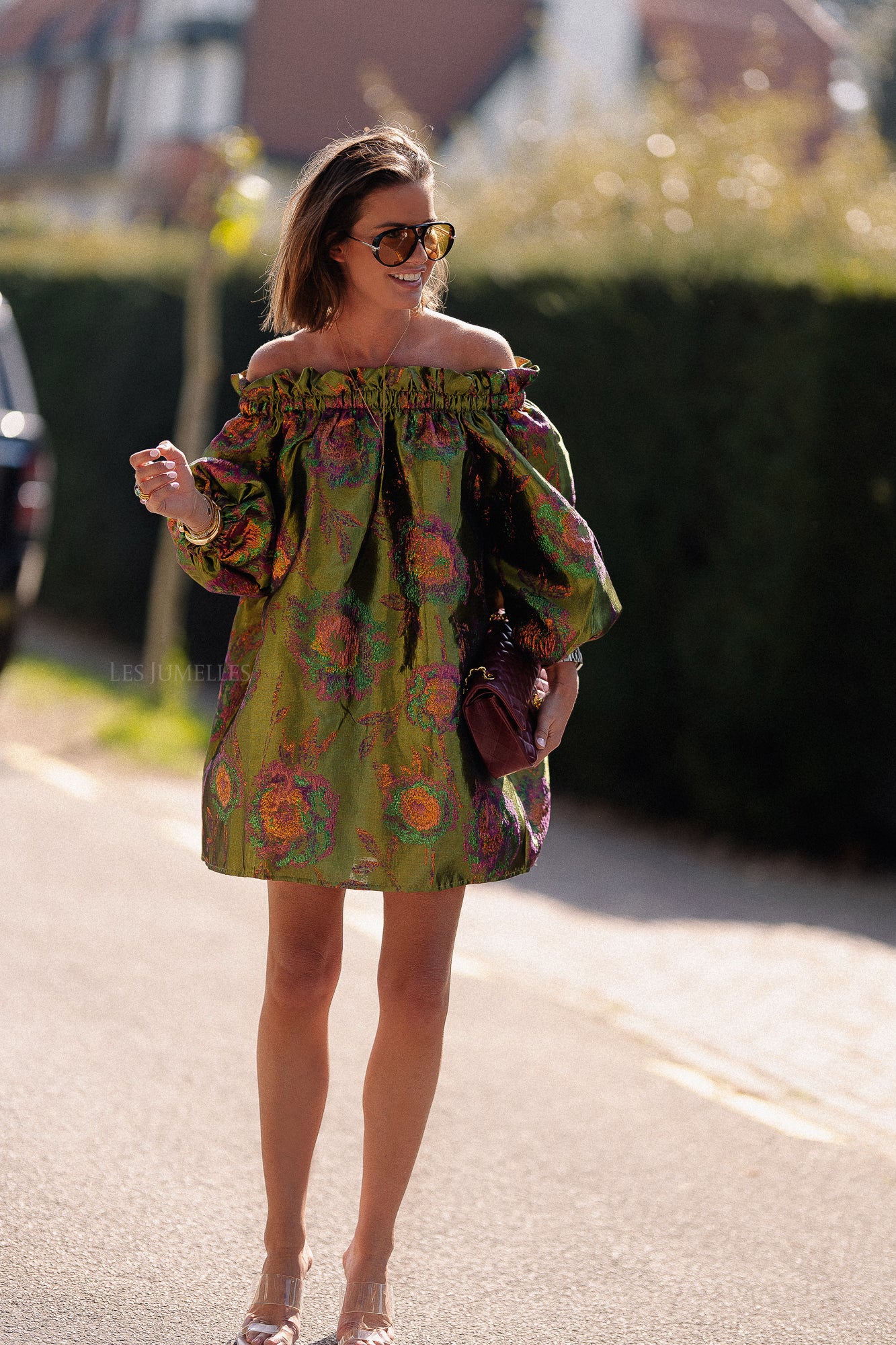 Blanche jacquard dress flowers
