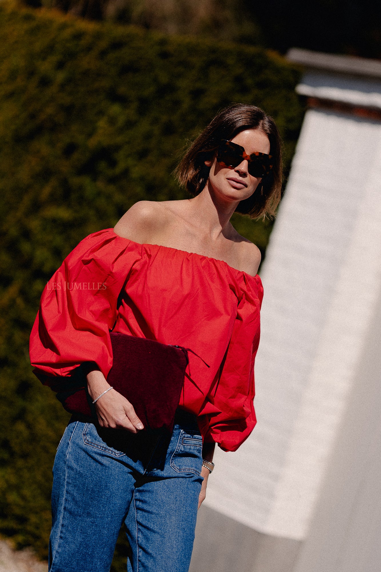 Fran off shoulder blouse red