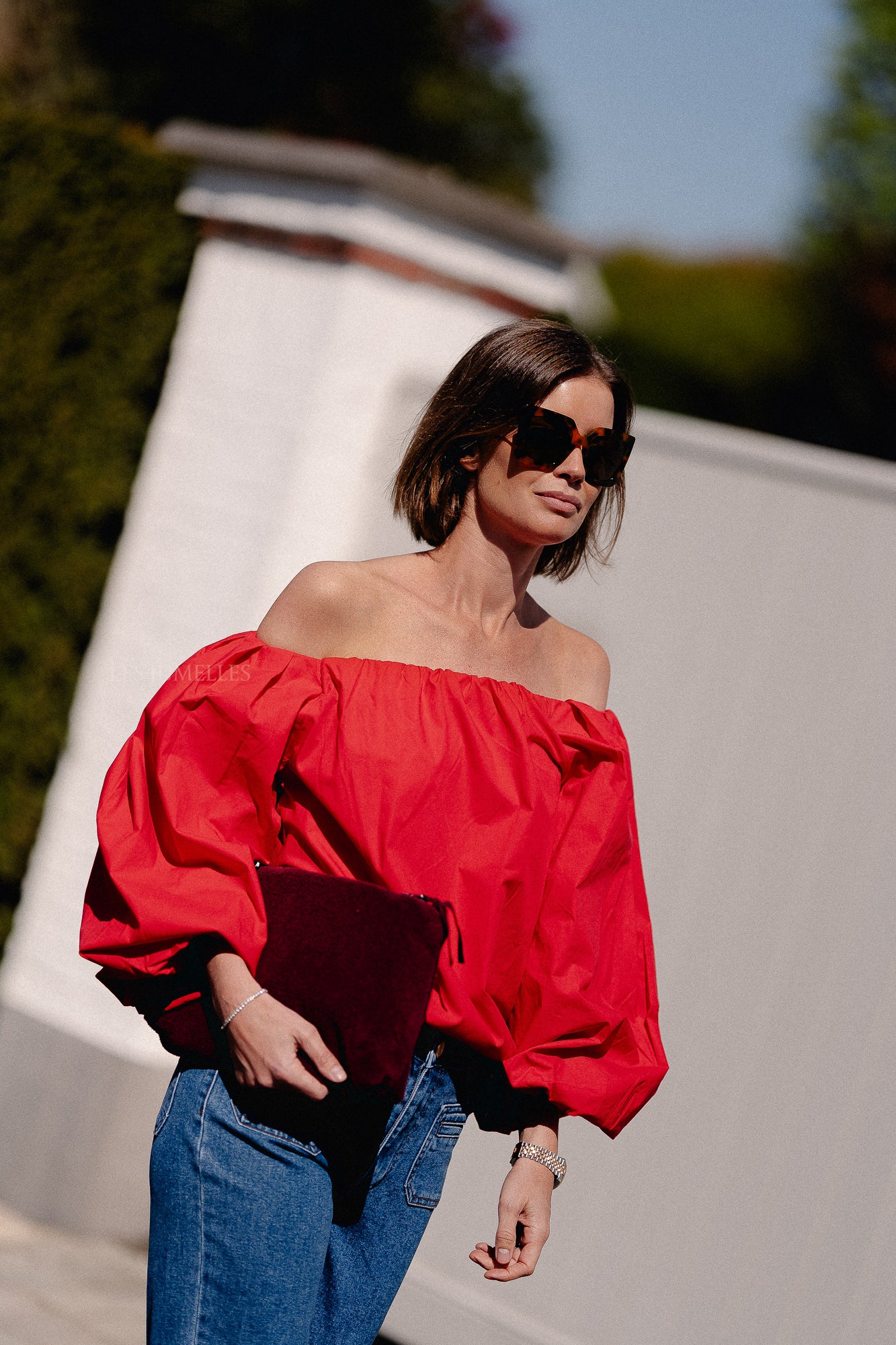 Fran off shoulder blouse red