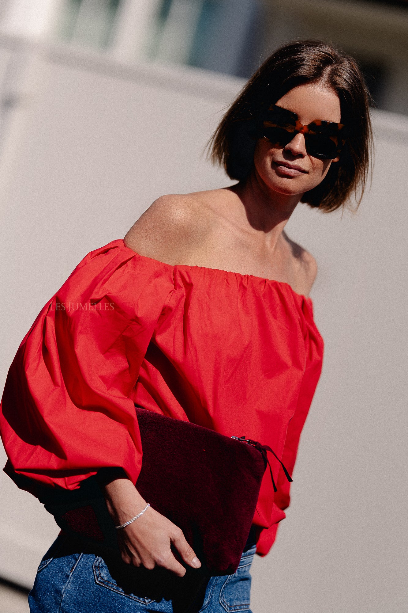 Fran off shoulder blouse red