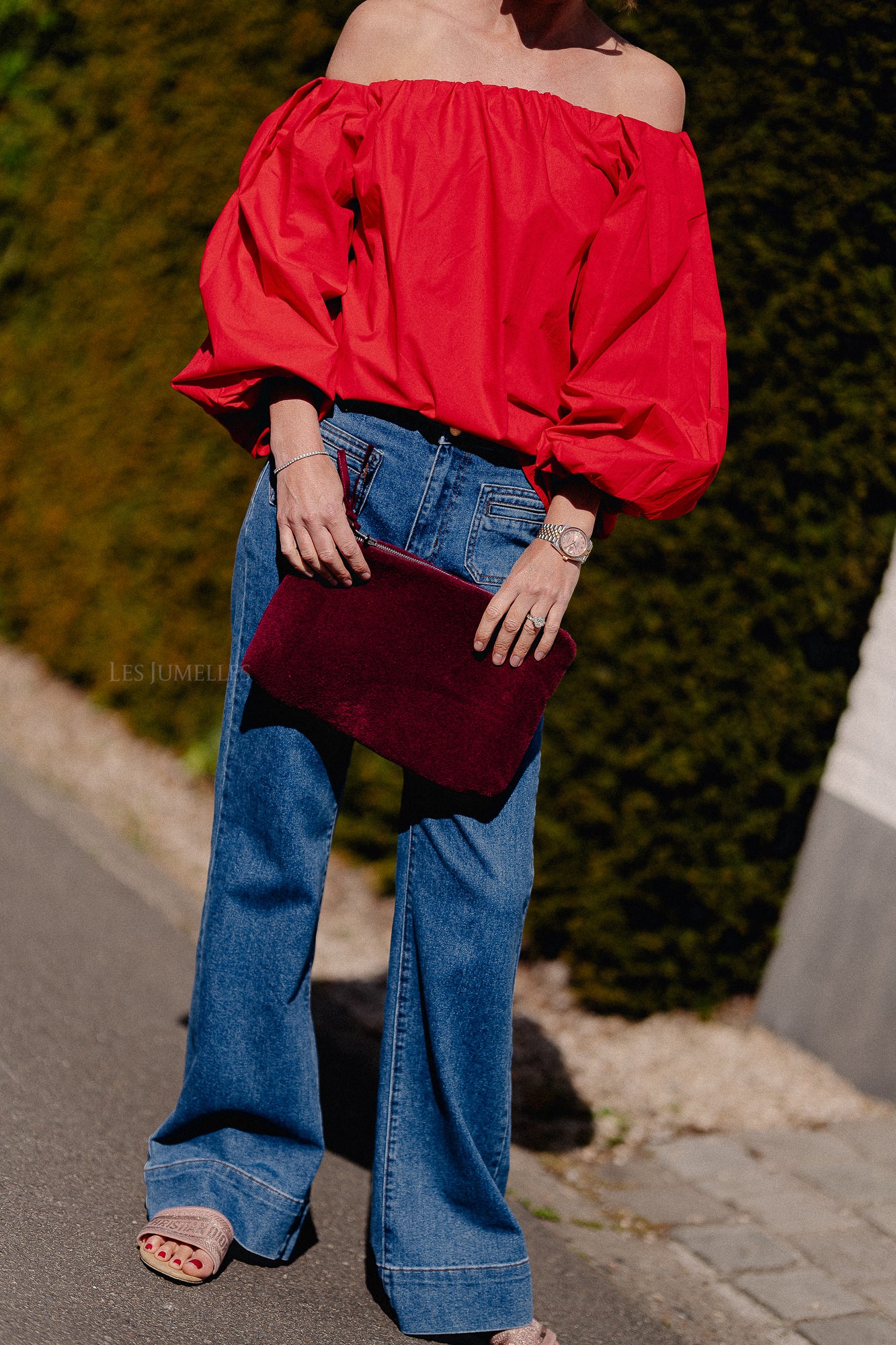 Fran off shoulder blouse red