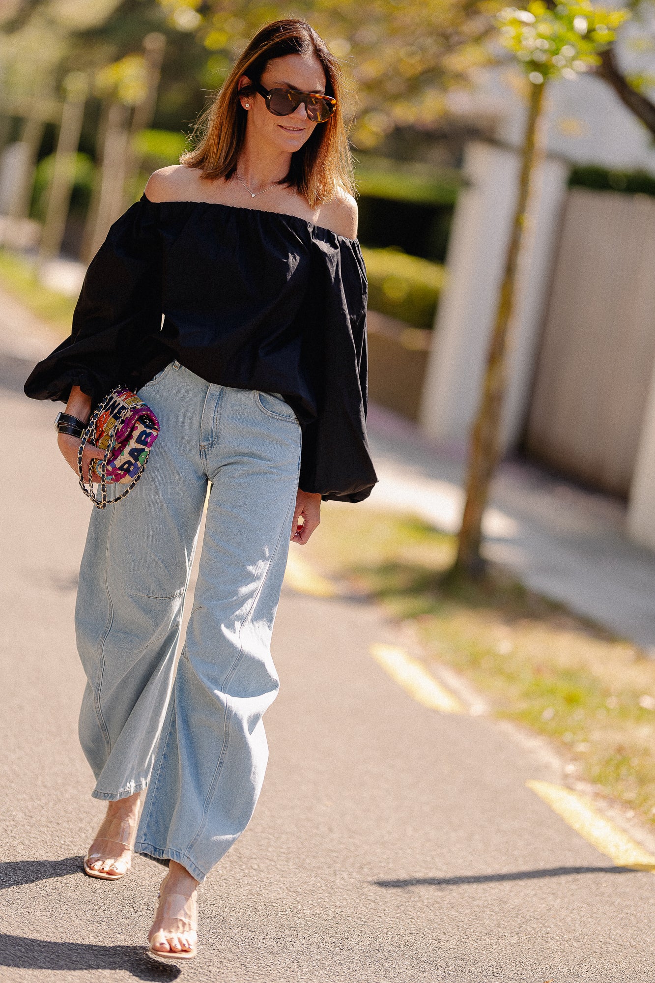 Fran Off-Shoulder Bluse Schwarz