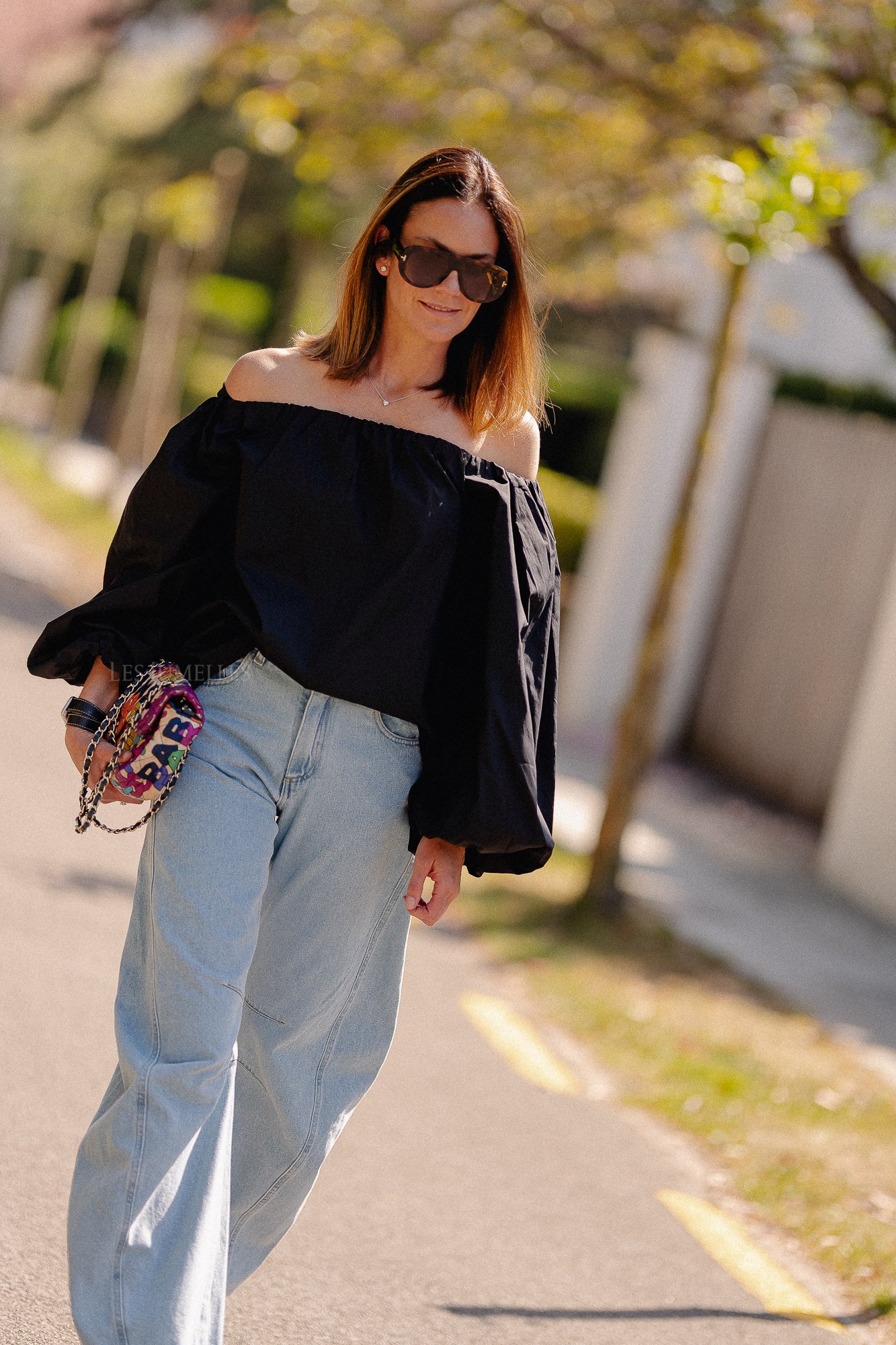 Fran Off-Shoulder Bluse Schwarz