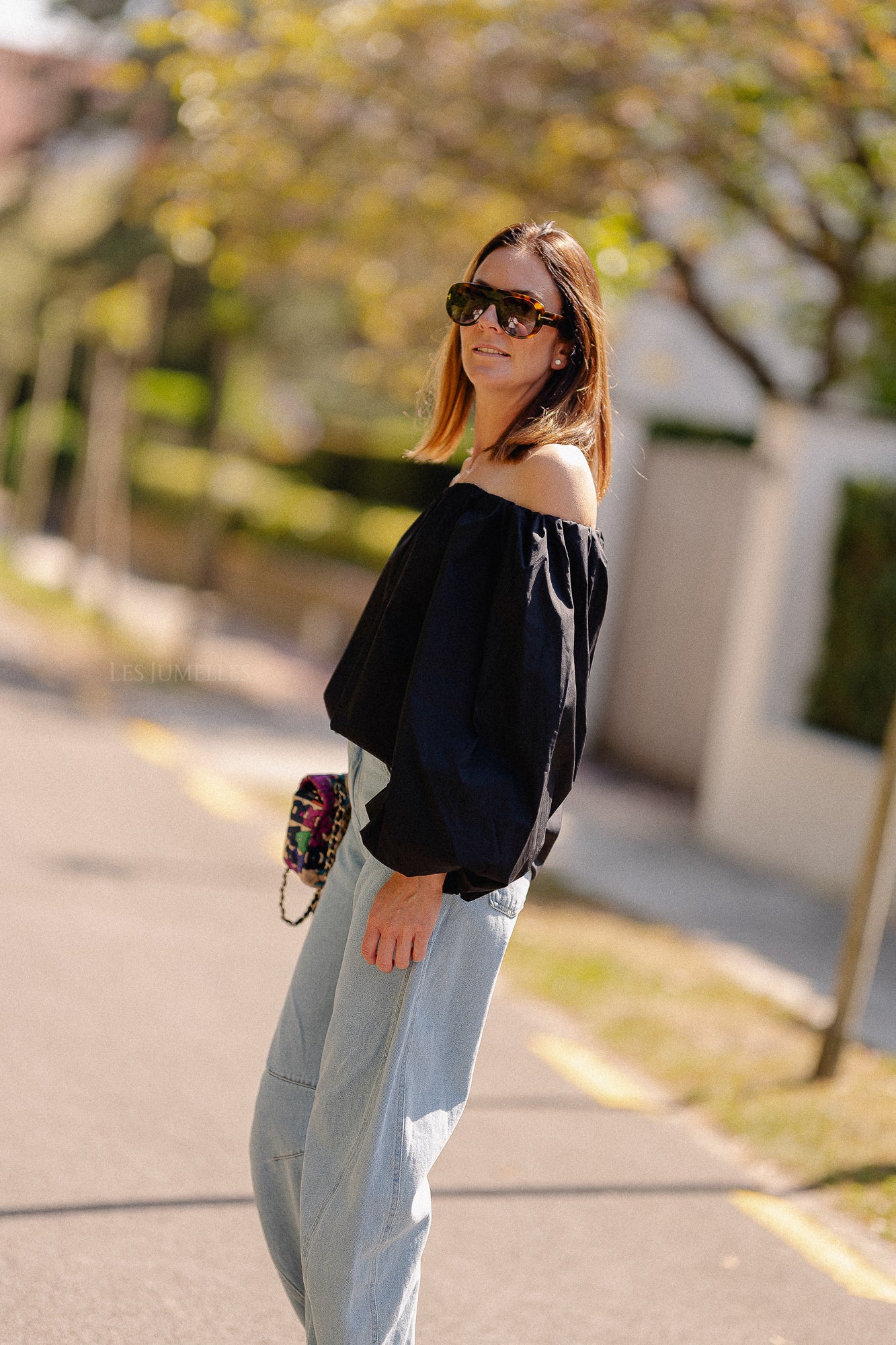 Fran Off-Shoulder Bluse Schwarz