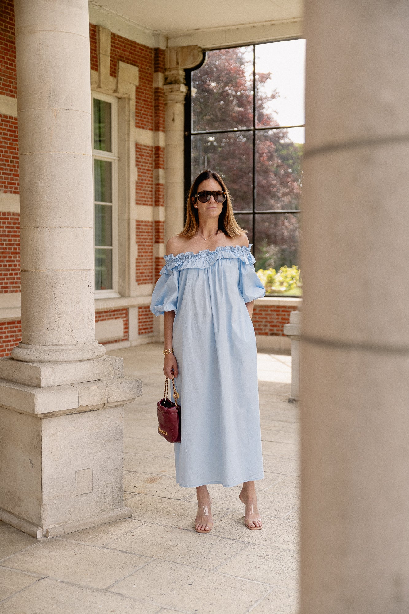 Eleonore off shoulder maxi dress light blue