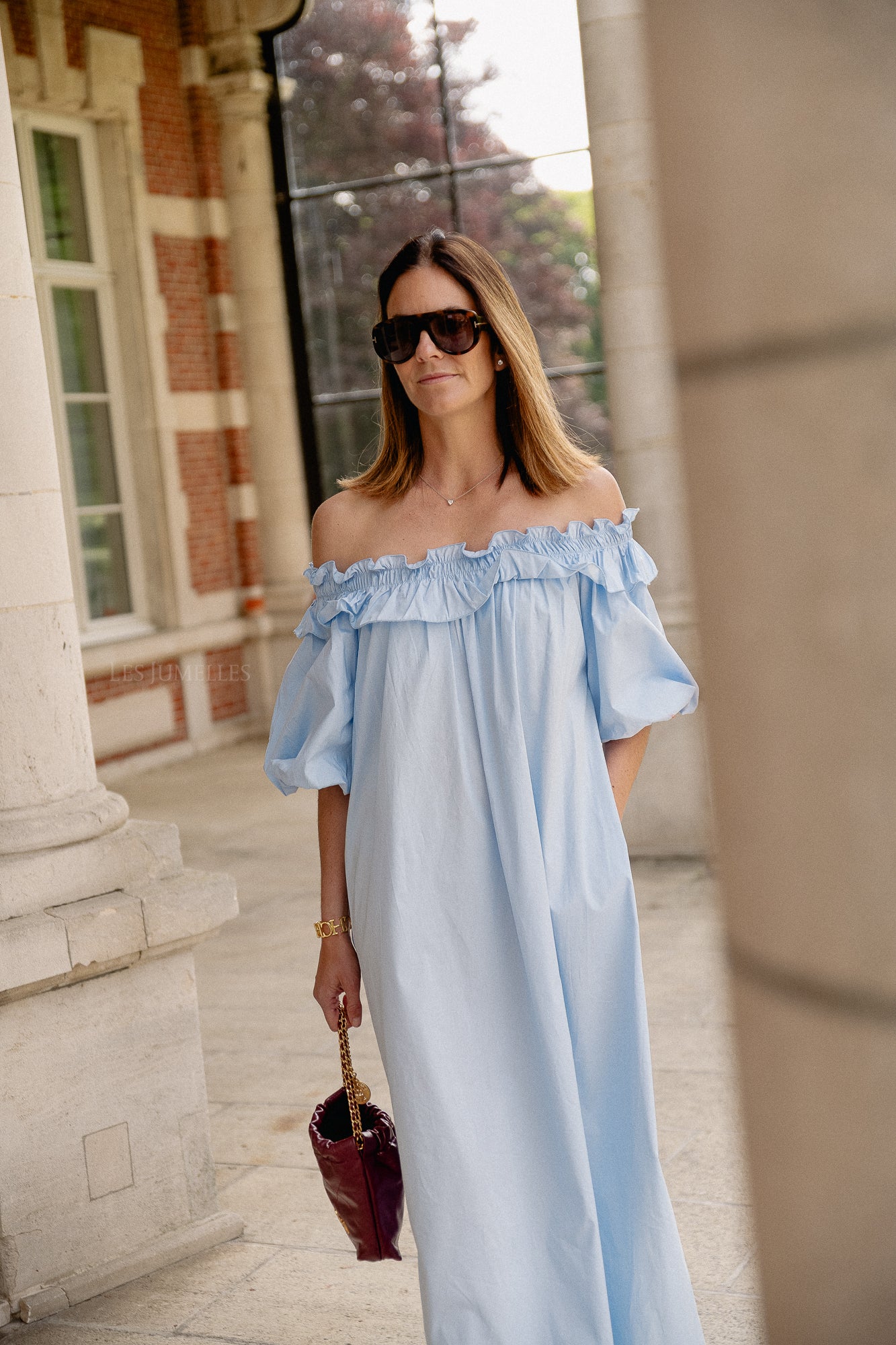 Eleonore off shoulder maxi dress light blue