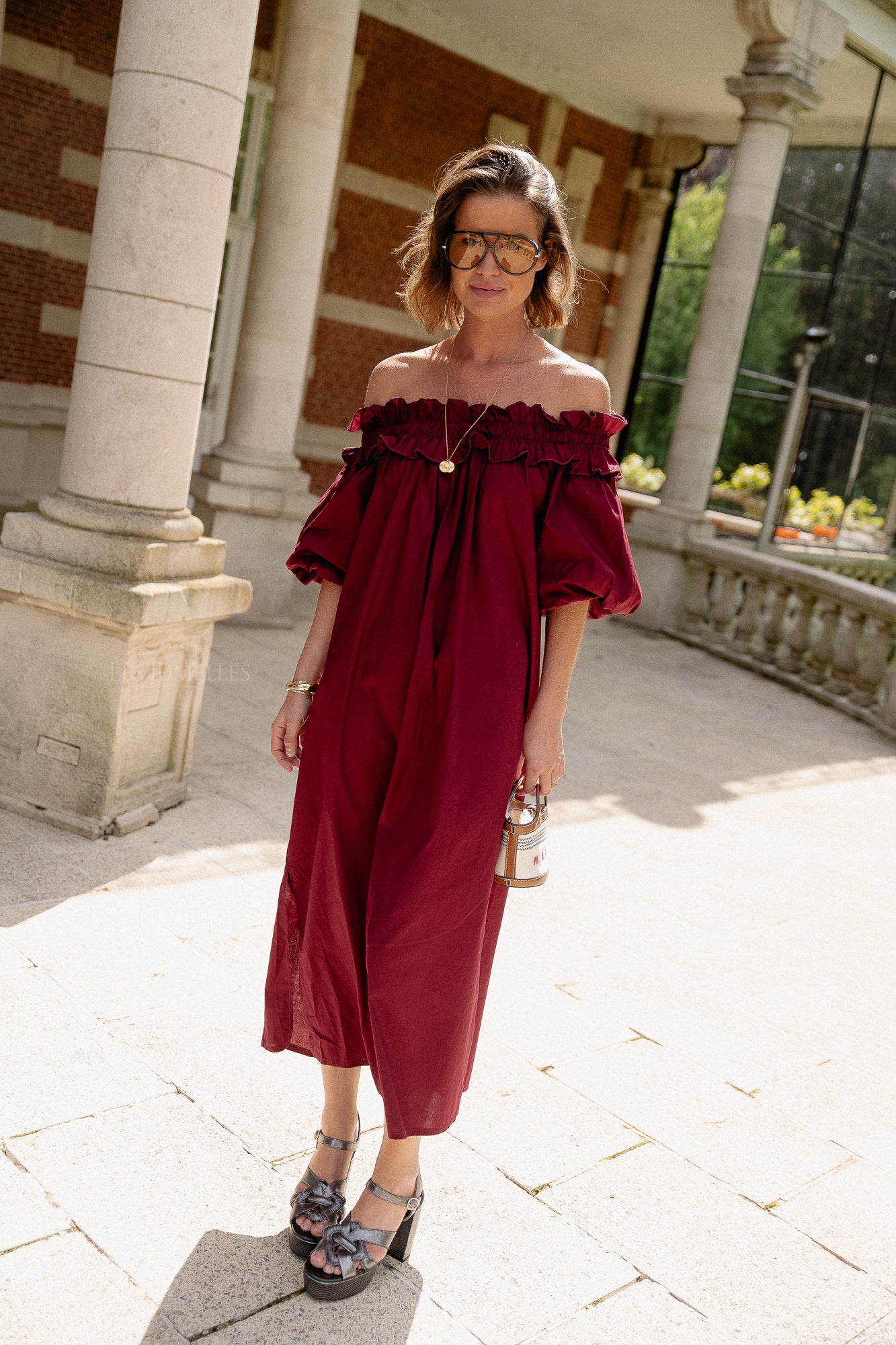 Eleonore off shoulder maxi dress burgundy