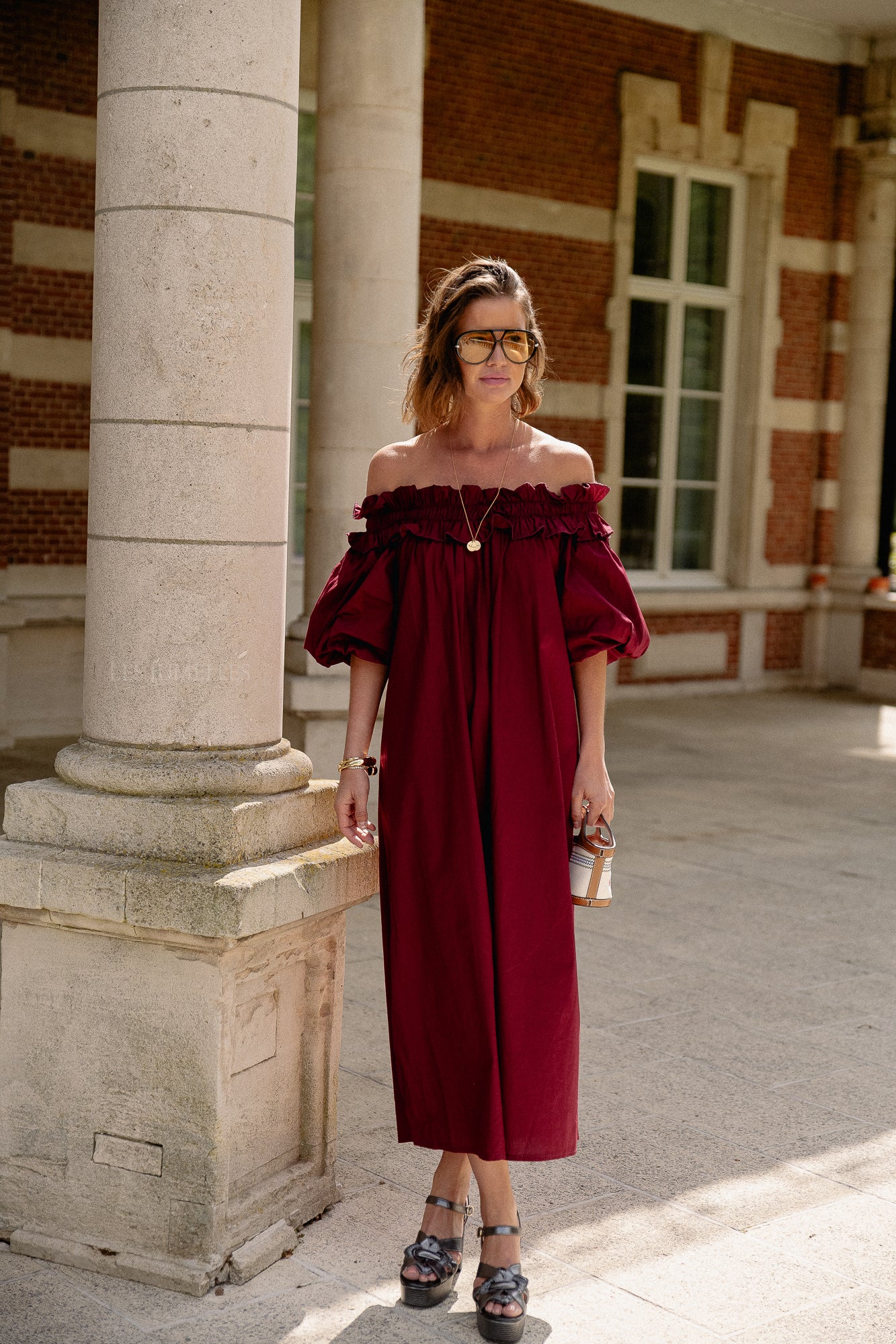 Eleonore off shoulder maxi dress burgundy