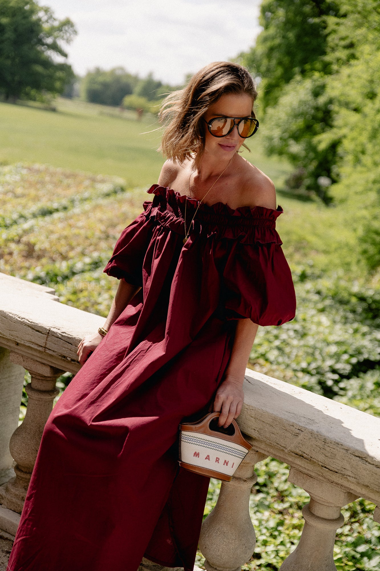 Eleonore off shoulder maxi dress burgundy