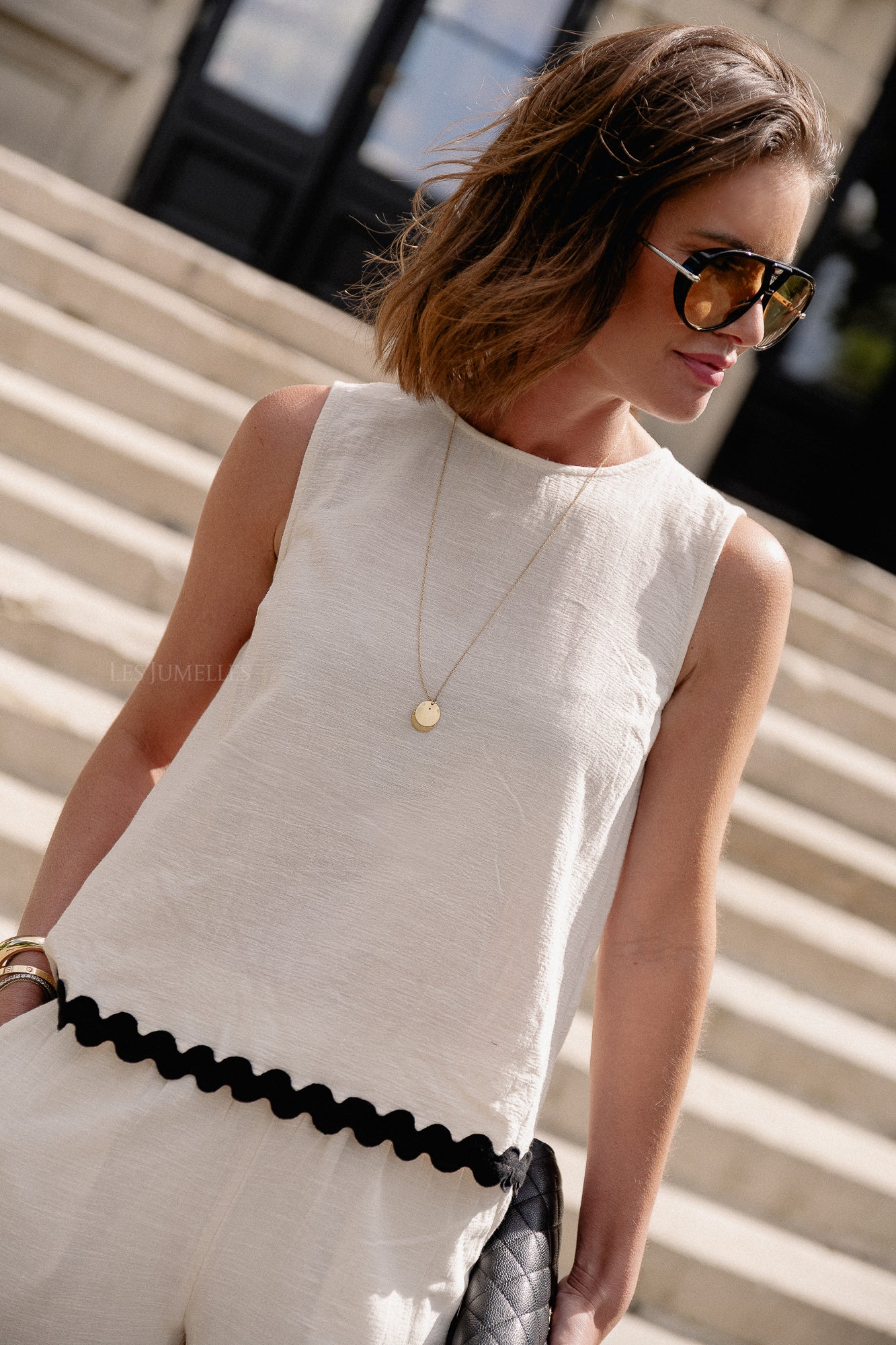 VIManda wavy O-neck top birch/black beauty