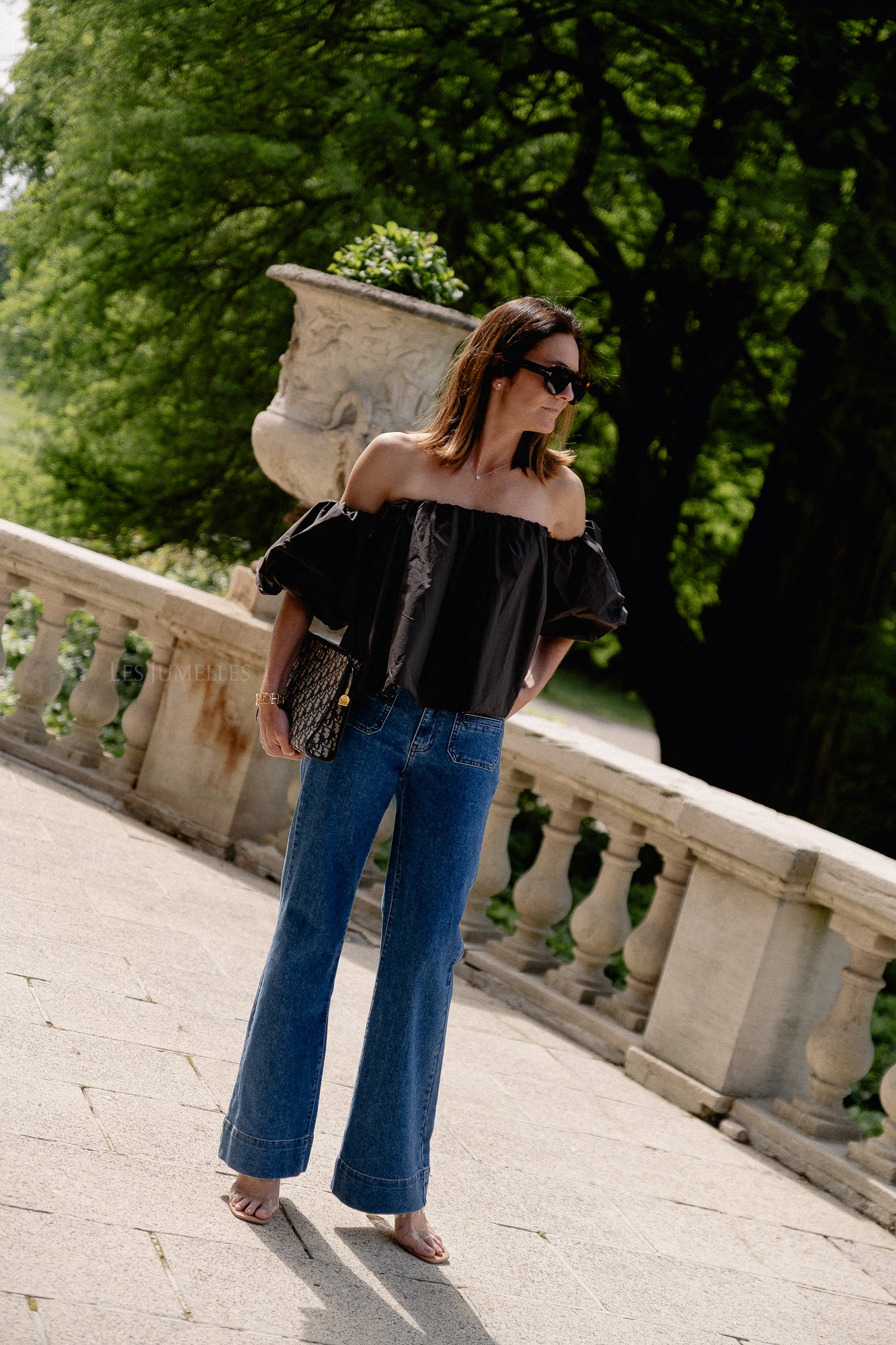 Fran off shoulder cropped blouse dark brown