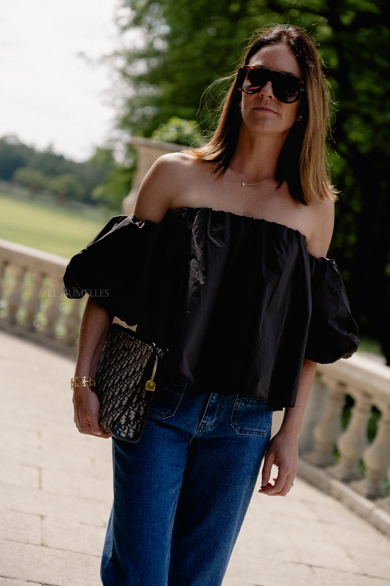 Fran off shoulder cropped blouse dark brown