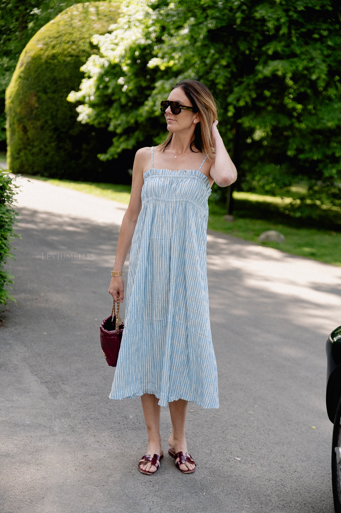 OBJFine S/L midi dress cornflower/blue stripes