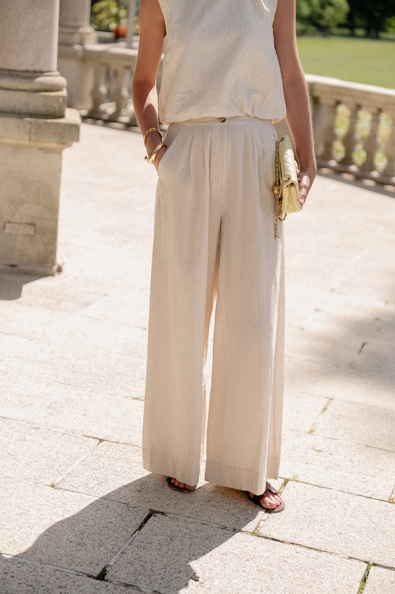 VIEtni HW wide pants super ligt natural melange